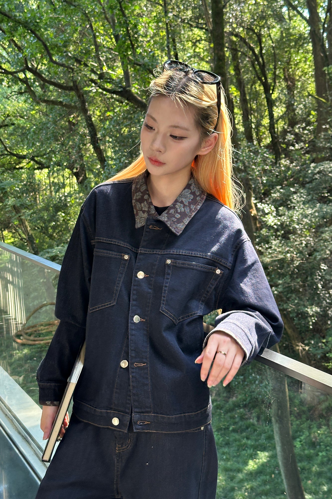 OKAYTHXBYE Floral-Lined Denim Jacket, premium urban and streetwear designers apparel on PROJECTISR.com, OKAYTHXBYE