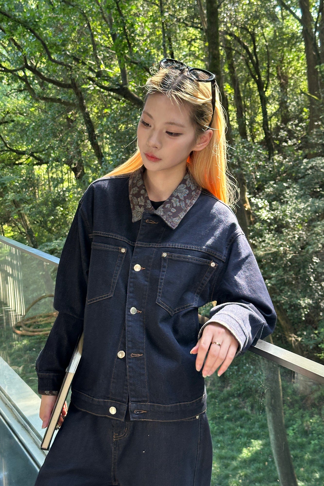 OKAYTHXBYE Floral-Lined Denim Jacket, premium urban and streetwear designers apparel on PROJECTISR.com, OKAYTHXBYE