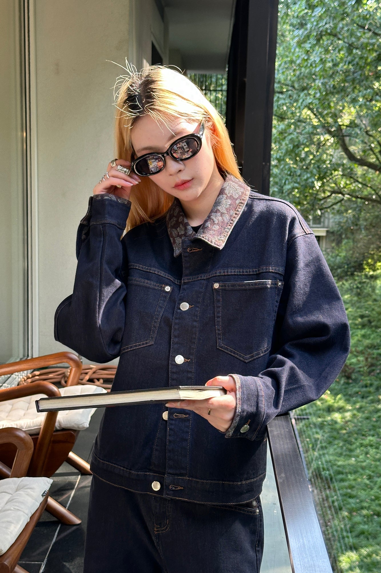 OKAYTHXBYE Floral-Lined Denim Jacket, premium urban and streetwear designers apparel on PROJECTISR.com, OKAYTHXBYE