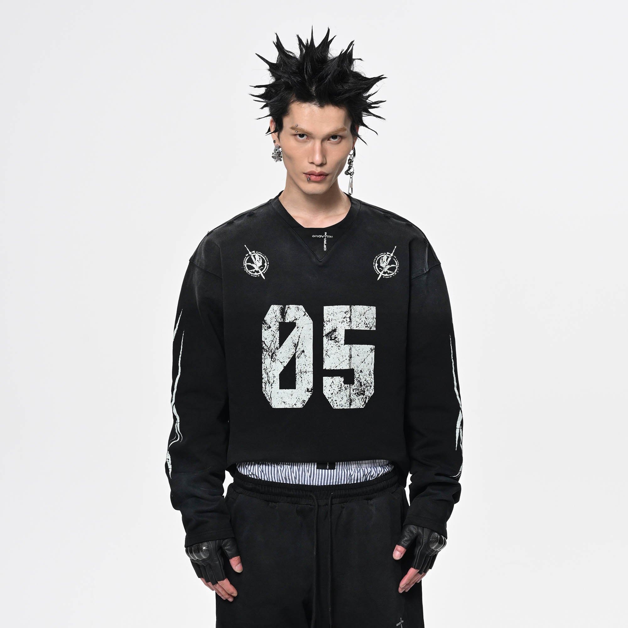 SAVAGEGROWTHWORLD No.5 Distressed Long-Sleeve Tee, premium urban and streetwear designers apparel on PROJECTISR.com, SAVAGEGROWTHWORLD
