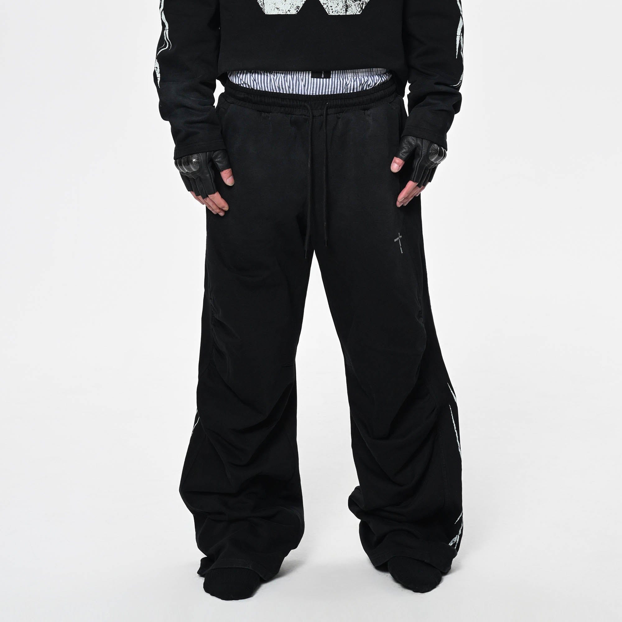 SAVAGEGROWTHWORLD Distressed Pleated Drawstring Baggy Pants, premium urban and streetwear designers apparel on PROJECTISR.com, SAVAGEGROWTHWORLD