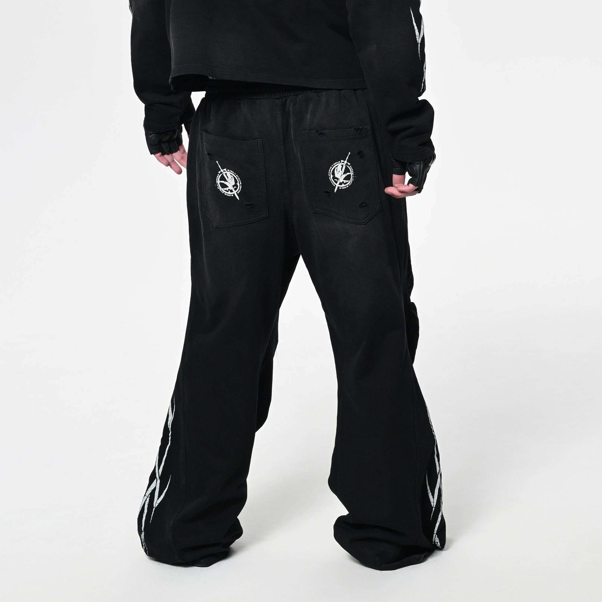 SAVAGEGROWTHWORLD Distressed Pleated Drawstring Baggy Pants, premium urban and streetwear designers apparel on PROJECTISR.com, SAVAGEGROWTHWORLD