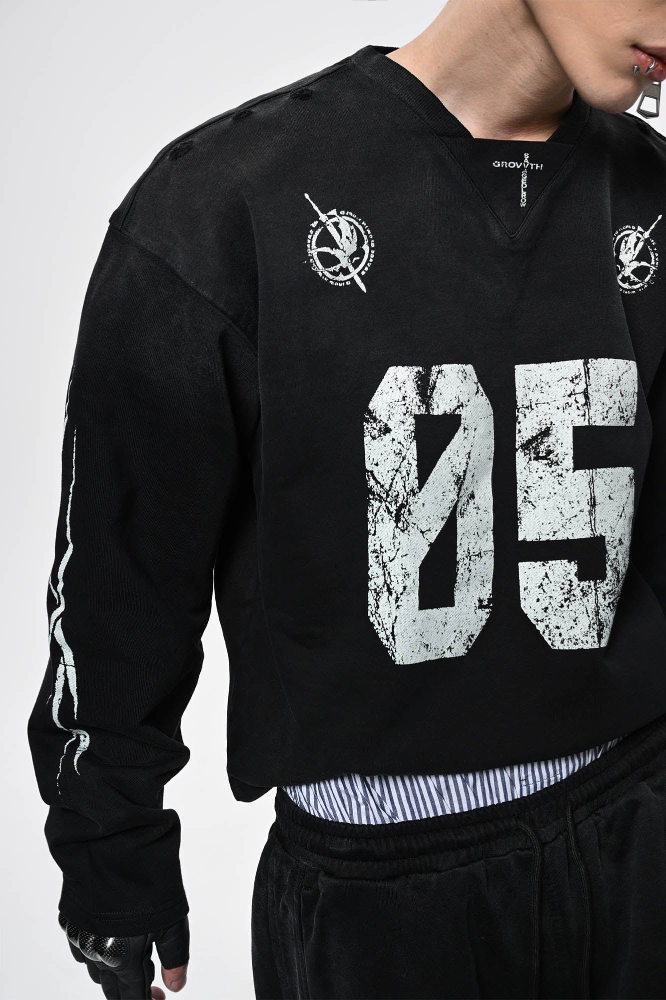 SAVAGEGROWTHWORLD No.5 Distressed Long-Sleeve Tee, premium urban and streetwear designers apparel on PROJECTISR.com, SAVAGEGROWTHWORLD