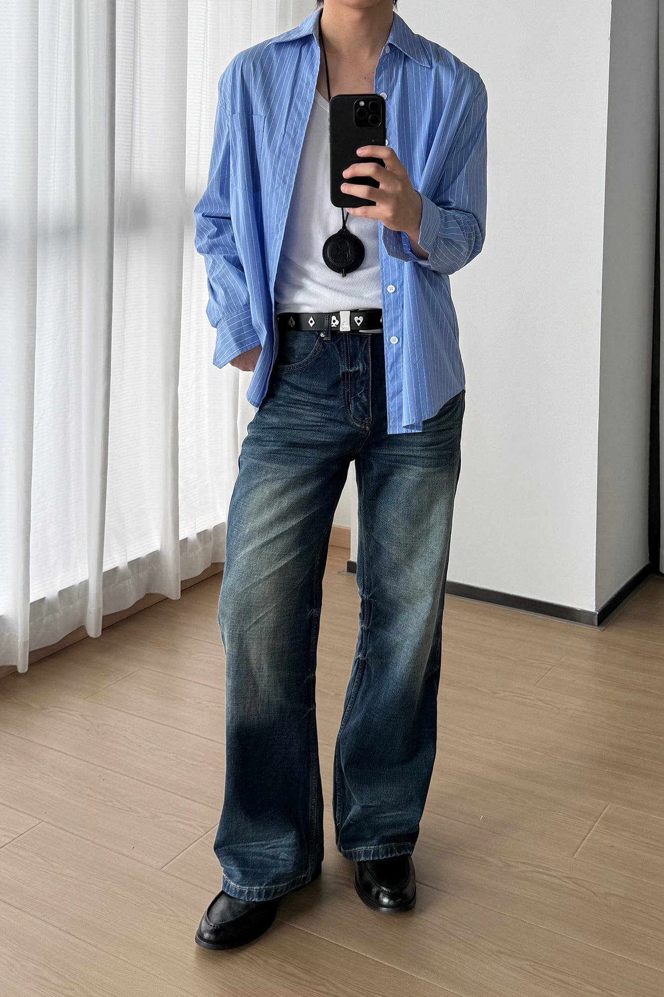 OKAYTHXBYE Wrinkled Washed Wide-Leg Jeans, premium urban and streetwear designers apparel on PROJECTISR.com, OKAYTHXBYE
