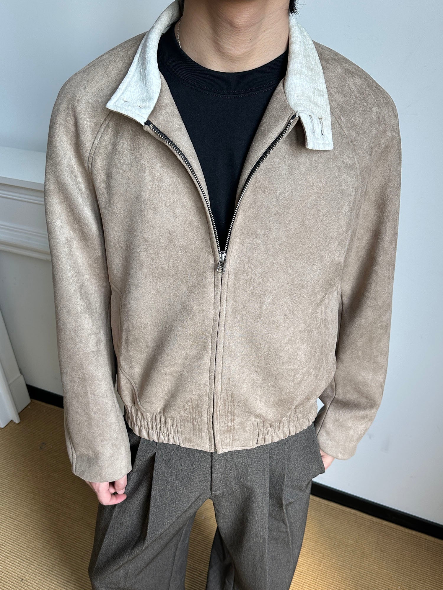 OKAYTHXBYE Contrast Collar Suede Jacket
