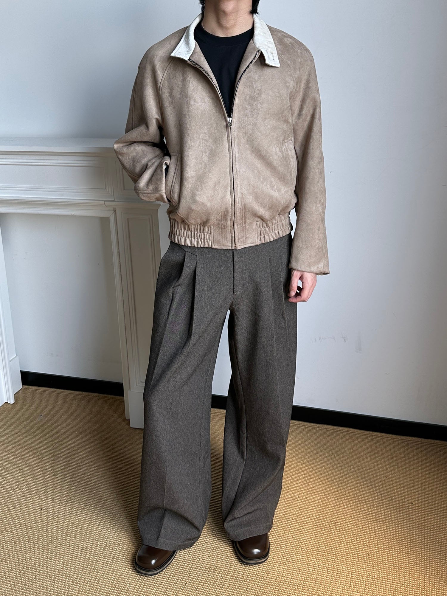 OKAYTHXBYE Contrast Collar Suede Jacket