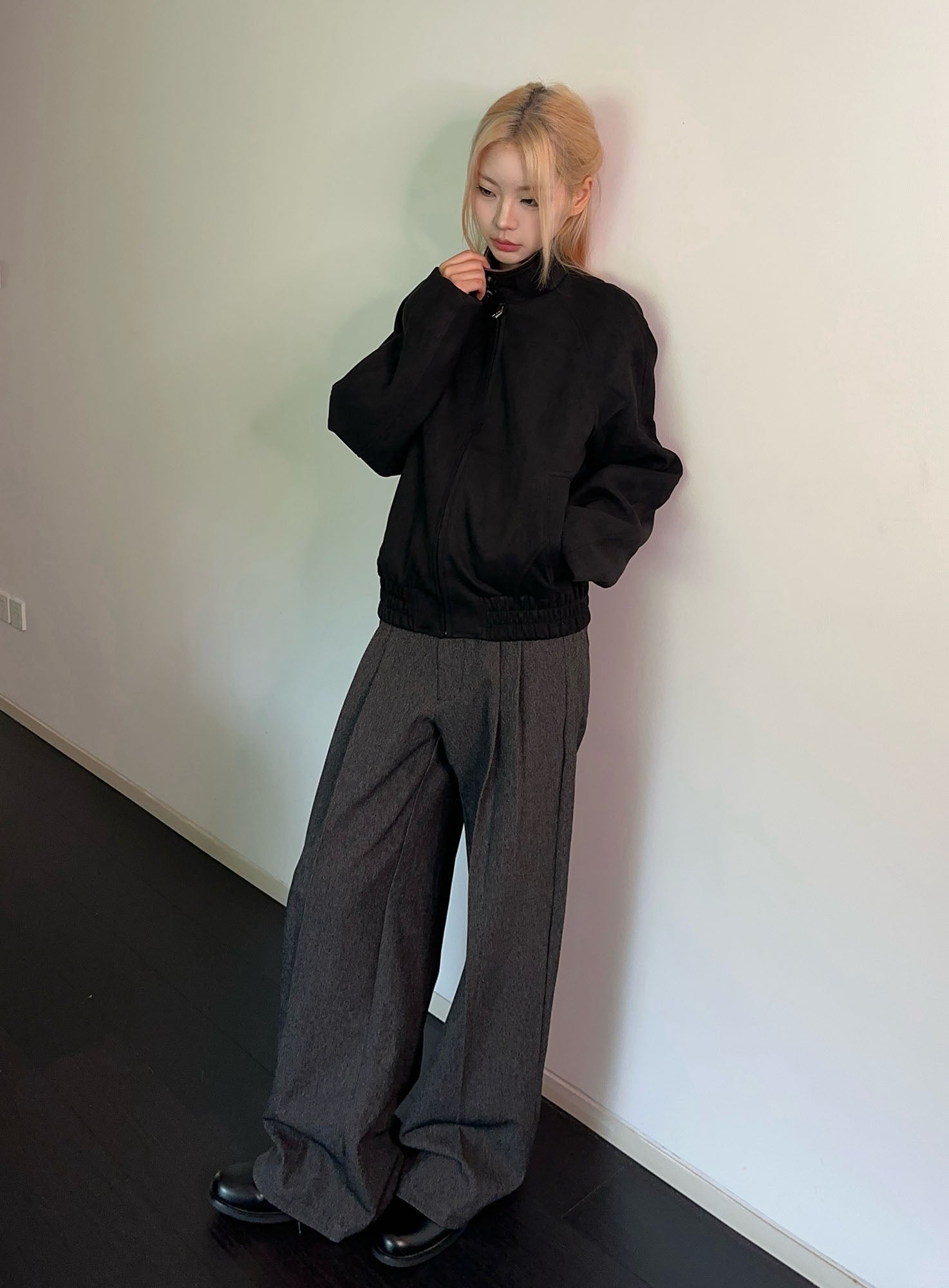 OKAYTHXBYE Contrast Collar Suede Jacket