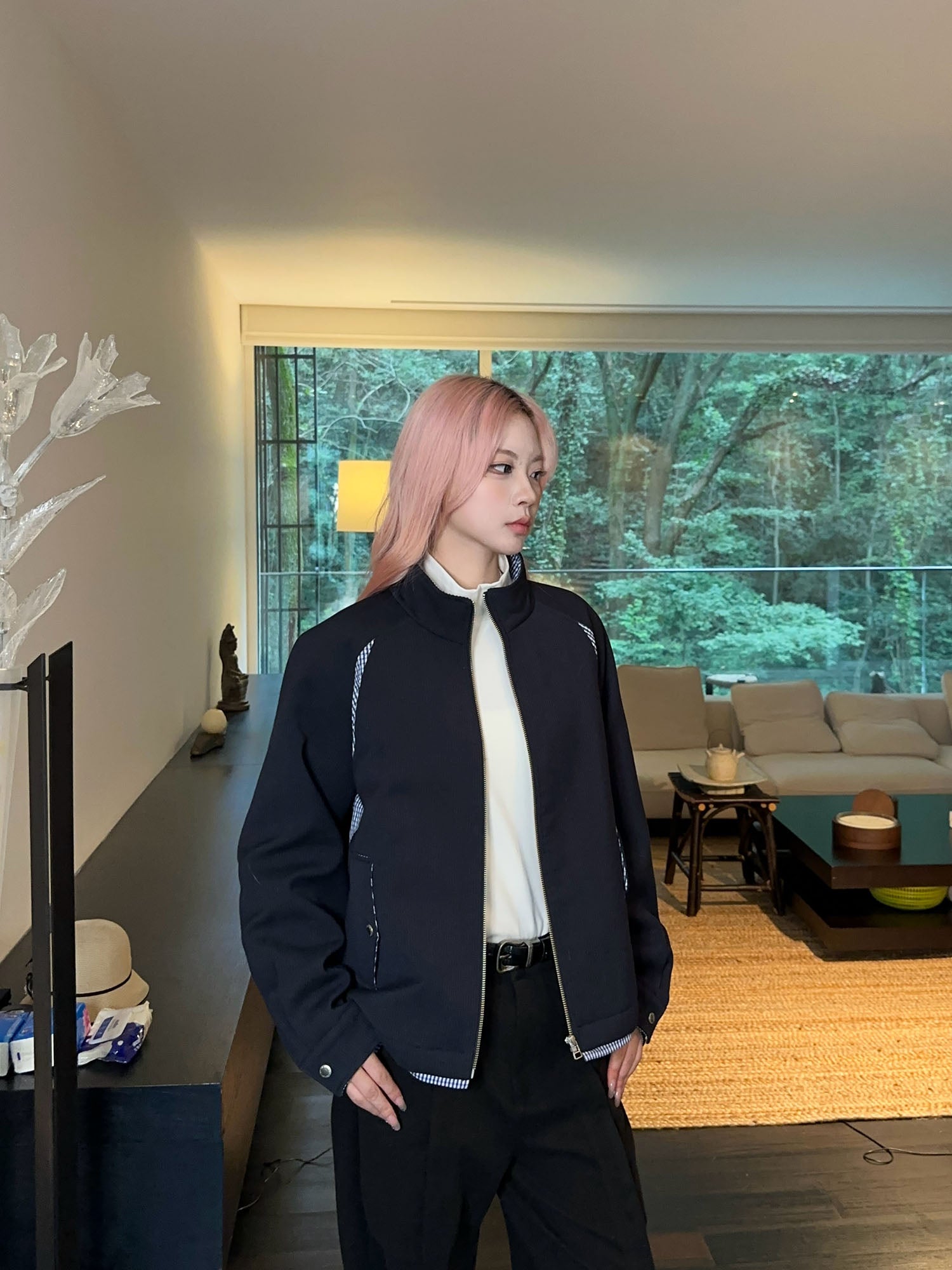 OKAYTHXBYE Gingham Panel Wool-Filled Jacket