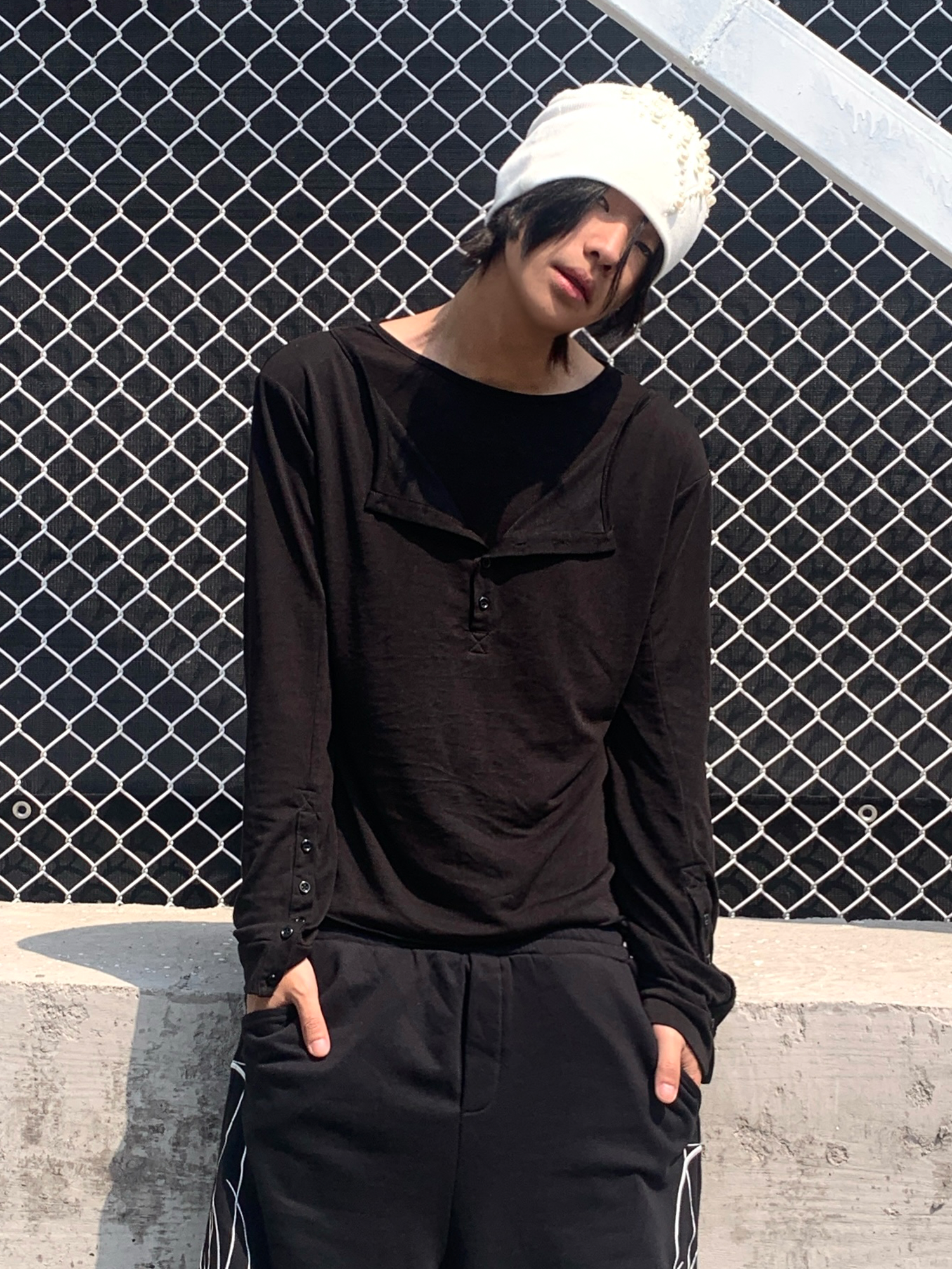 TH4SWE Layered Diamond Spine Graphic Henley Long-Sleeve Tee