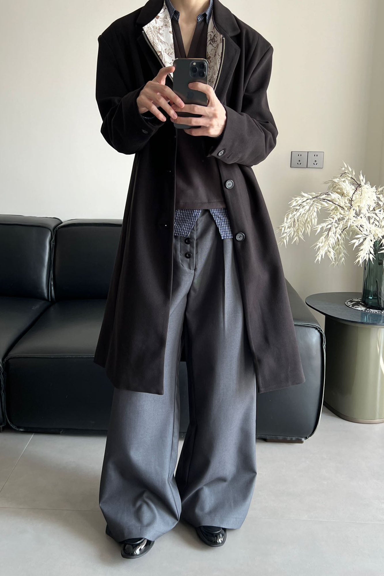 OKAYTHXBYE Convertible Jacquard Zip-Lapel Long Coat, premium urban and streetwear designers apparel on PROJECTISR.com, OKAYTHXBYE
