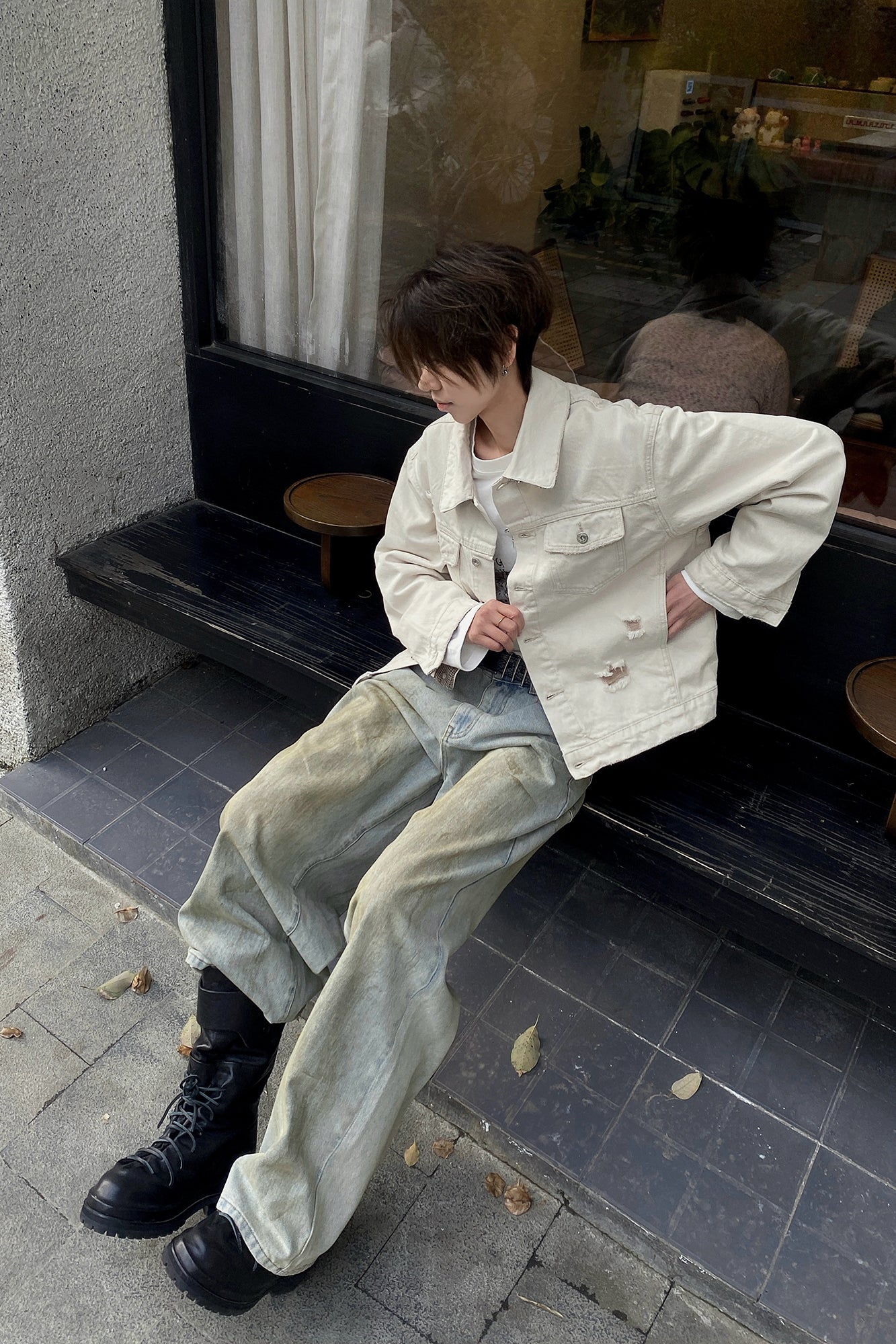 OKAYTHXBYE Distressed Houndstooth-Lined Frayed Jacket, premium urban and streetwear designers apparel on PROJECTISR.com, OKAYTHXBYE