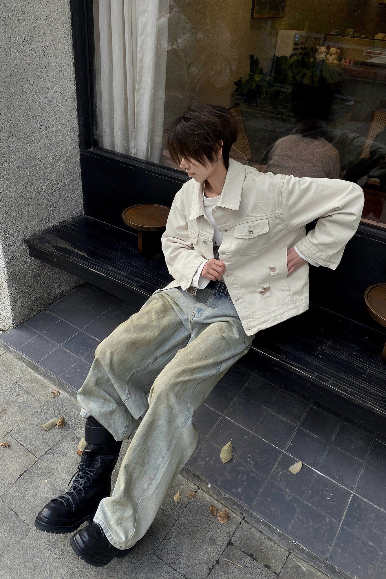 OKAYTHXBYE Distressed Houndstooth-Lined Frayed Jacket, premium urban and streetwear designers apparel on PROJECTISR.com, OKAYTHXBYE