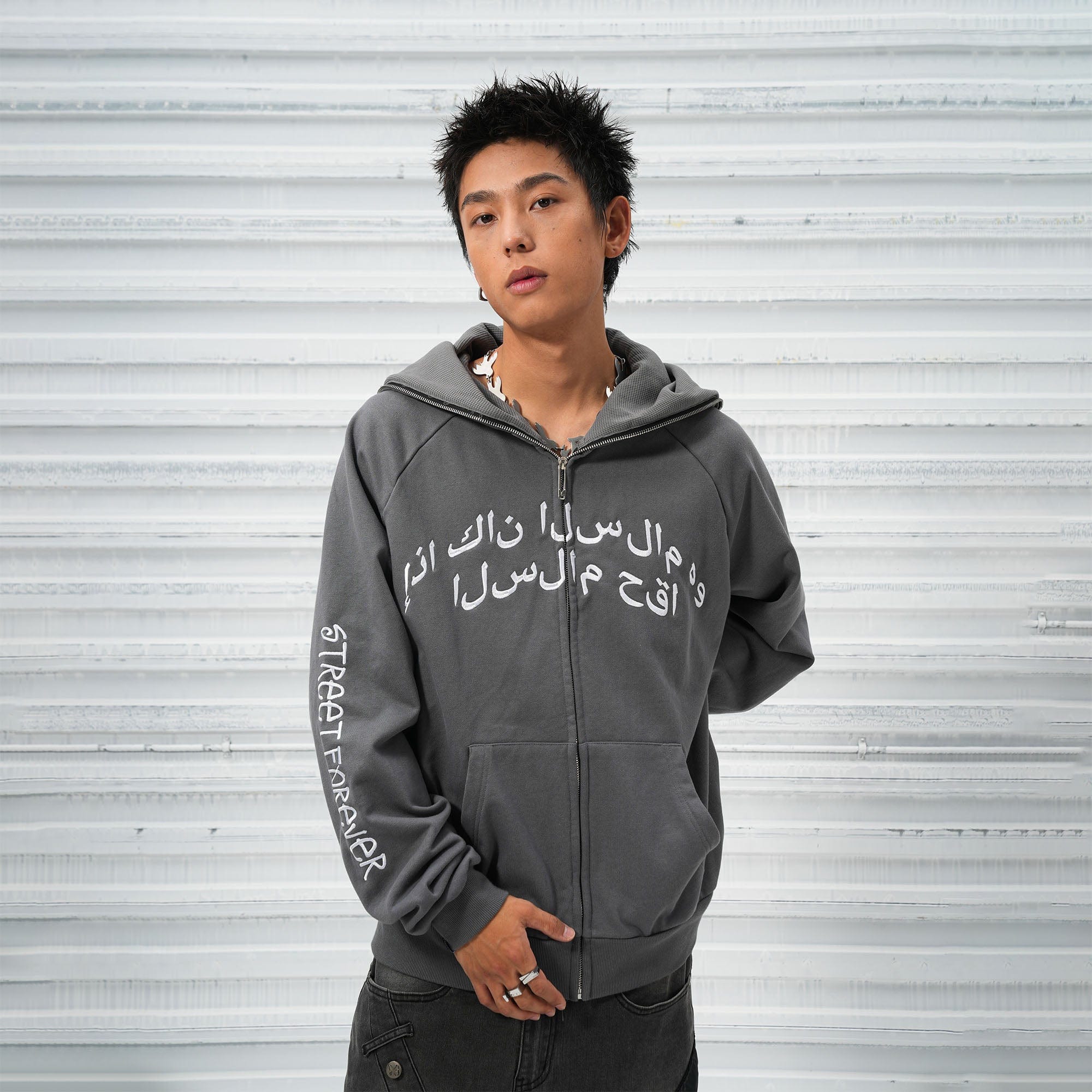 VINKID Reversible Arabic Script Pigeon Hooded Jacket, premium urban and streetwear designers apparel on PROJECTISR.com, VINKID