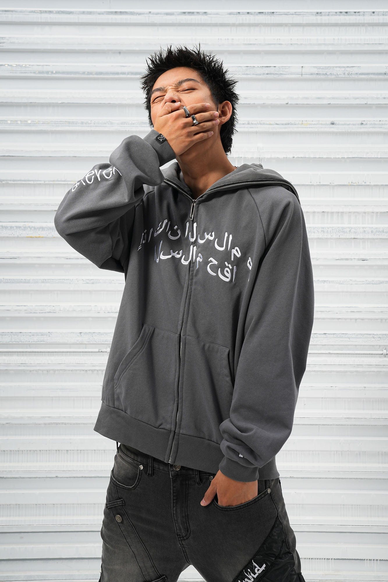 VINKID Reversible Arabic Script Pigeon Hooded Jacket, premium urban and streetwear designers apparel on PROJECTISR.com, VINKID