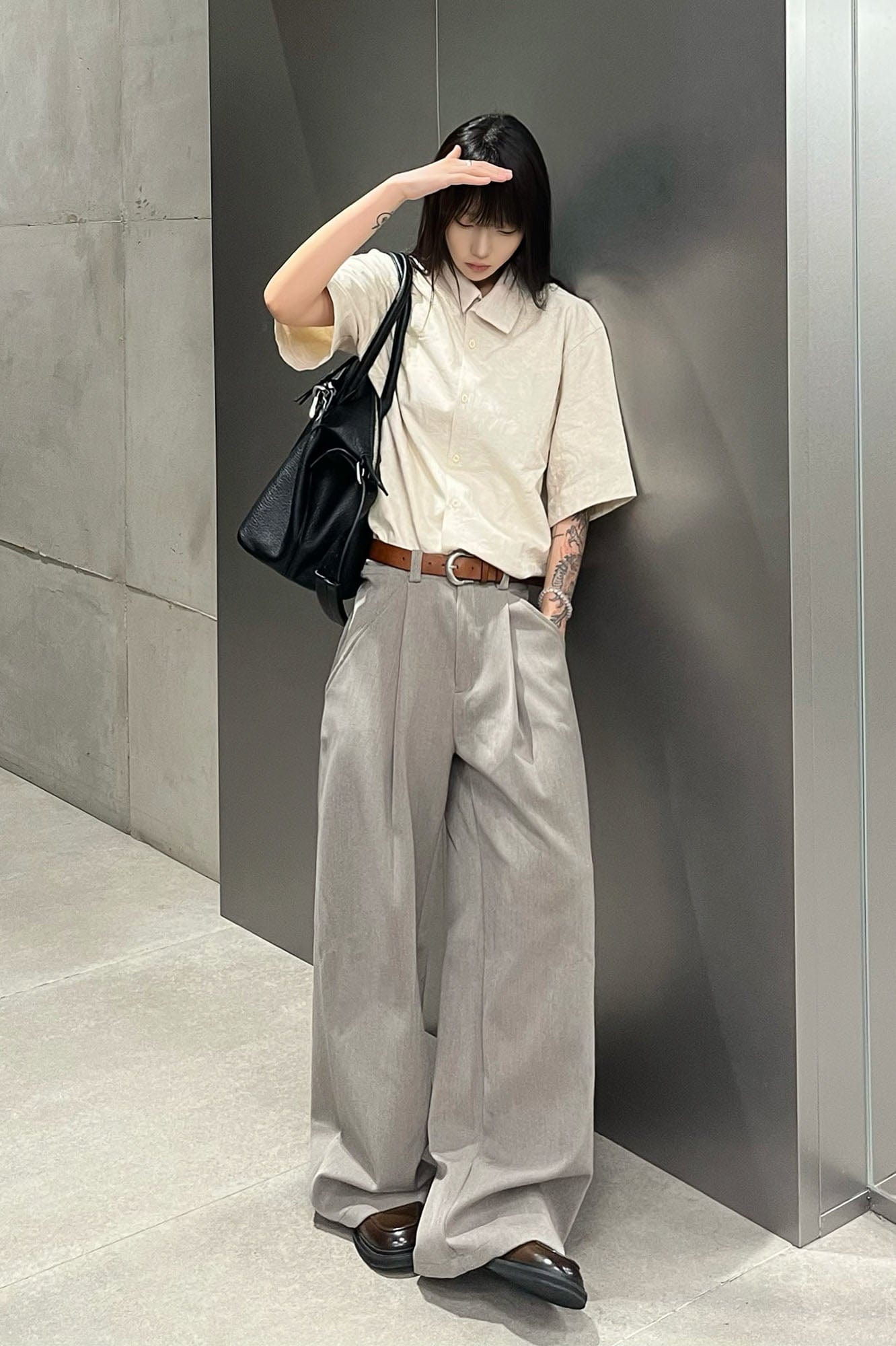 OKAYTHXBYE Floral Embossed Stand Collar Shirt