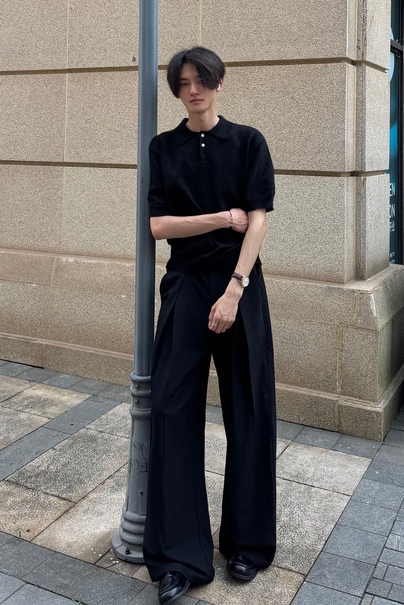 OKAYTHXBYE Pleated Shadow-Stripe Oversized Pants