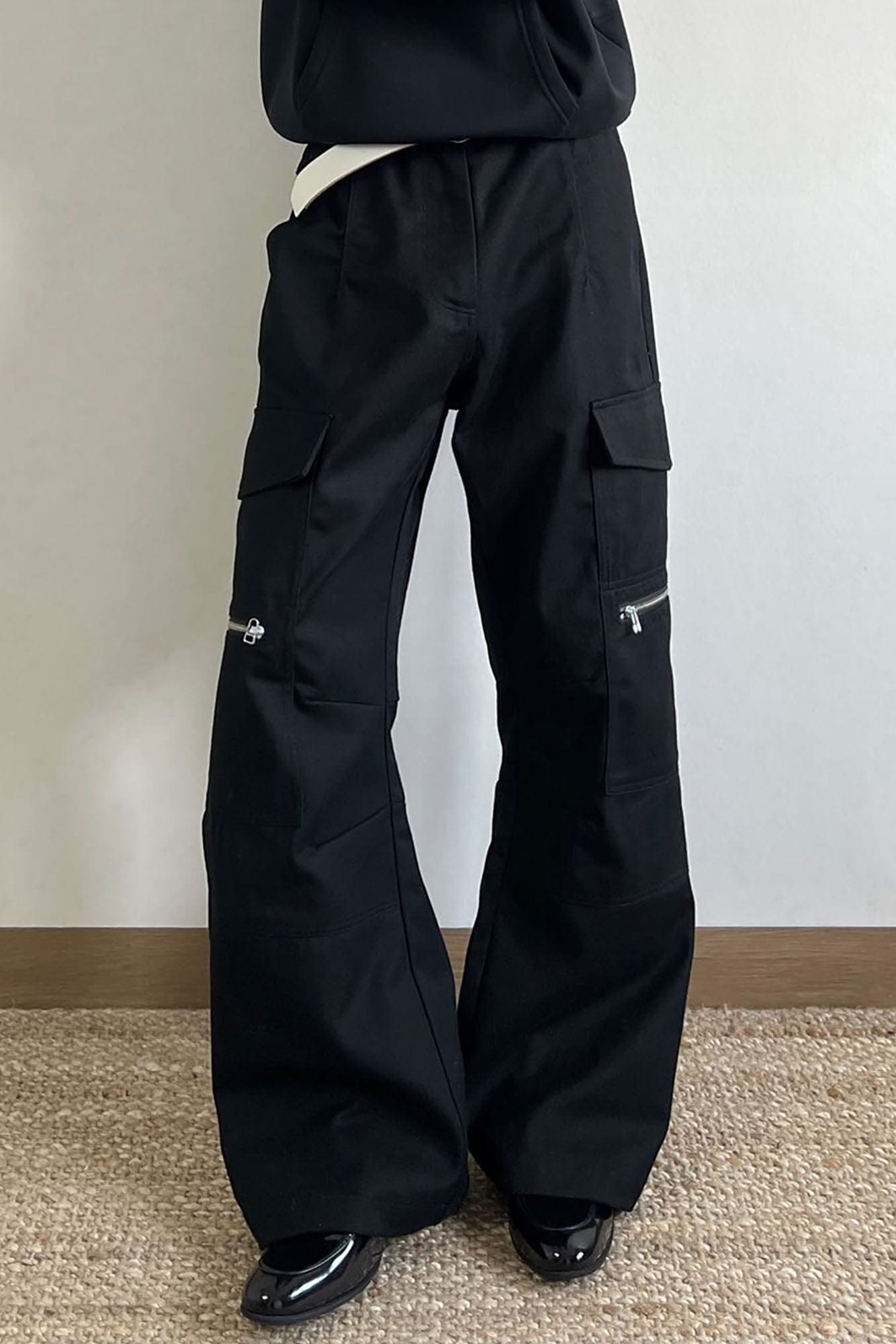 OKAYTHXBYE Muted Marble Multi-Pocket Panel Flared Cargo Pants, premium urban and streetwear designers apparel on PROJECTISR.com, OKAYTHXBYE