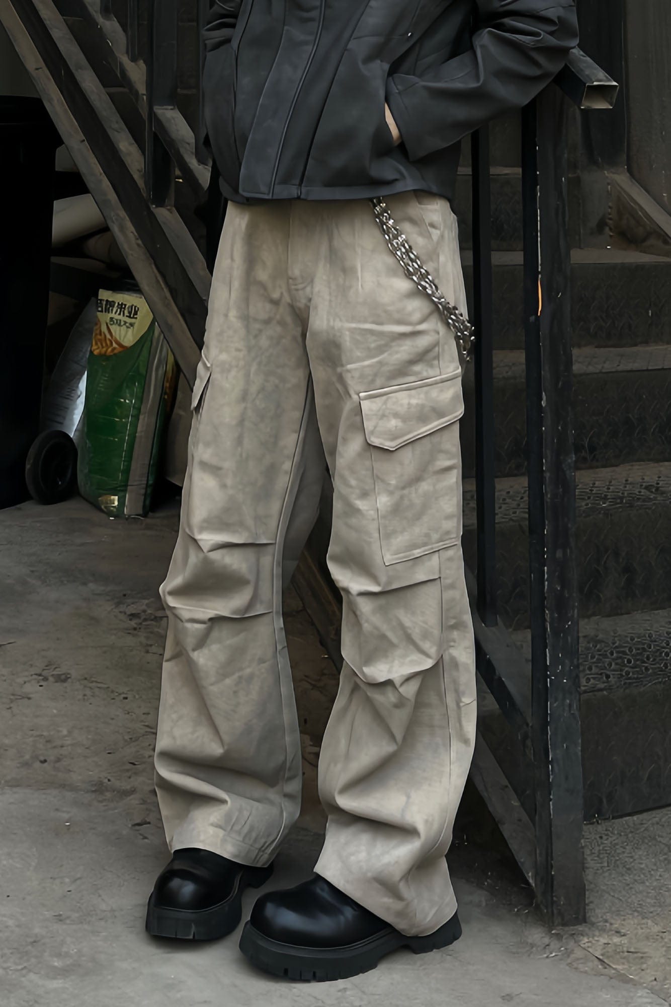 OKAYTHXBYE Subtle Marble Multi-Pocket Cargo Pants