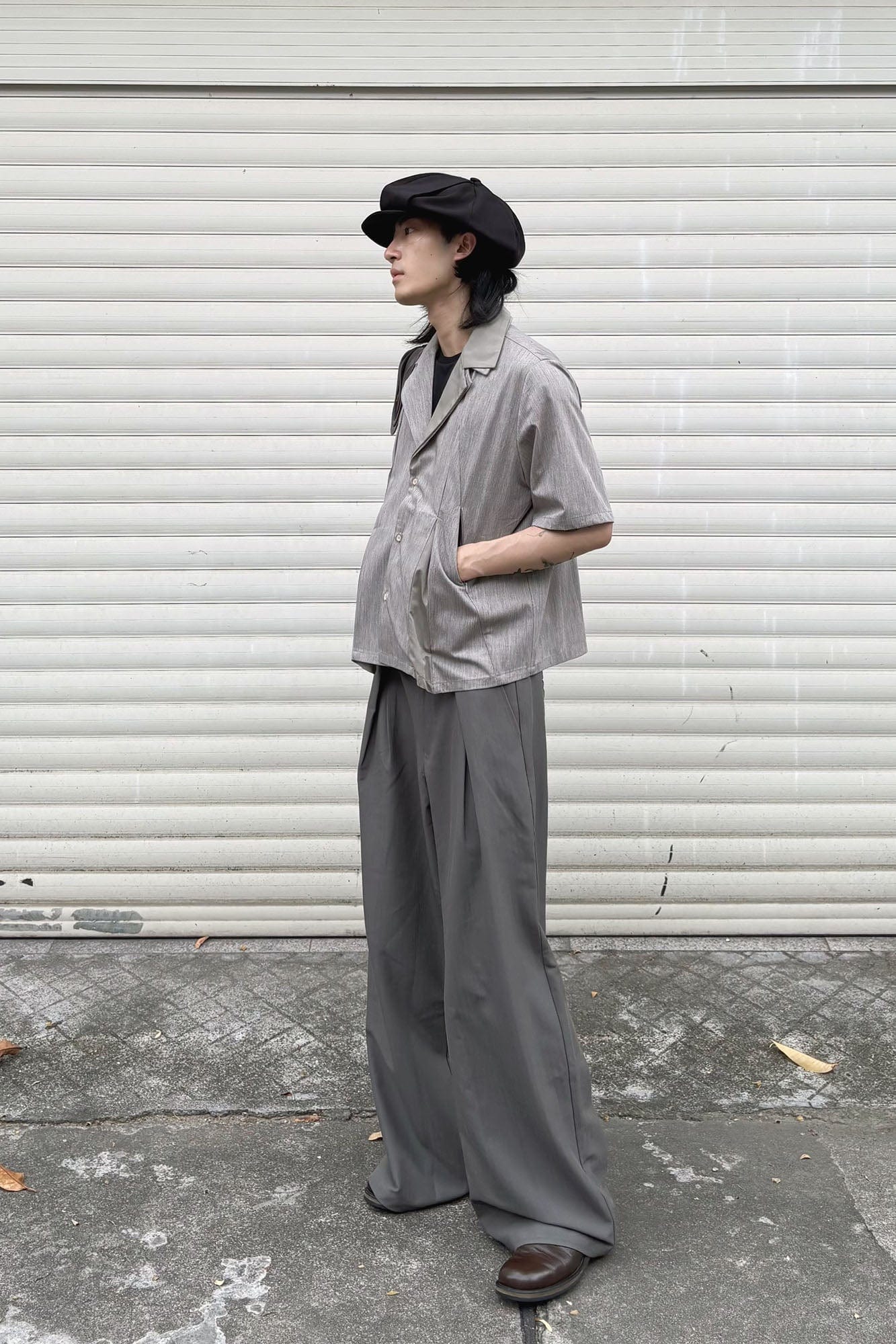 OKAYTHXBYE Pleated Shadow-Stripe Oversized Pants