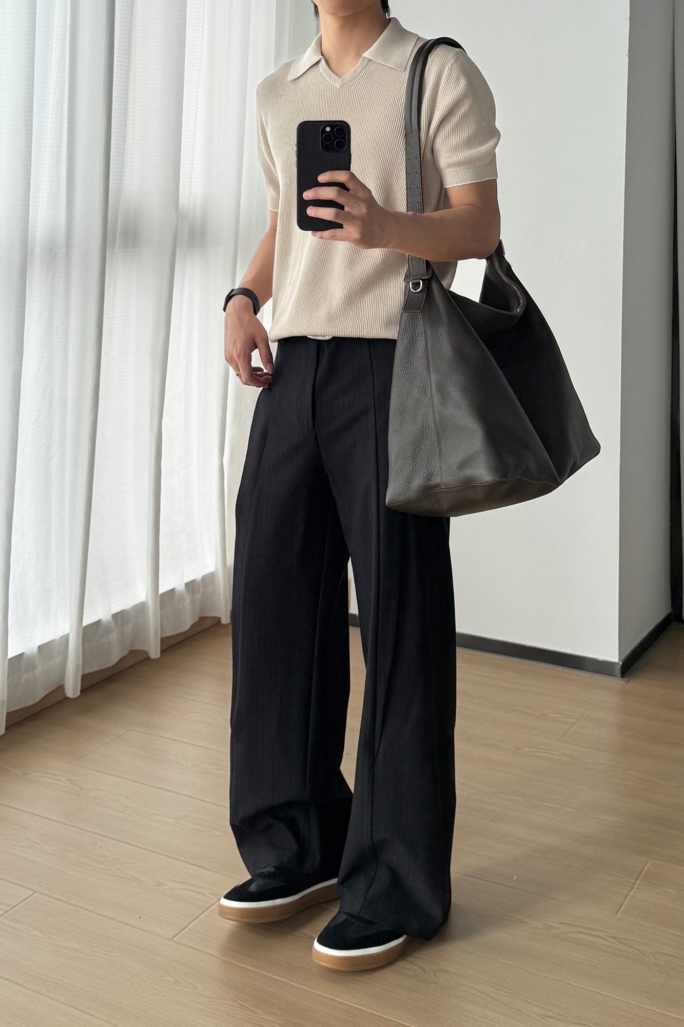 OKAYTHXBYE Pinstripe Twin Front Pleats Wide-Leg Pants, premium urban and streetwear designers apparel on PROJECTISR.com, OKAYTHXBYE
