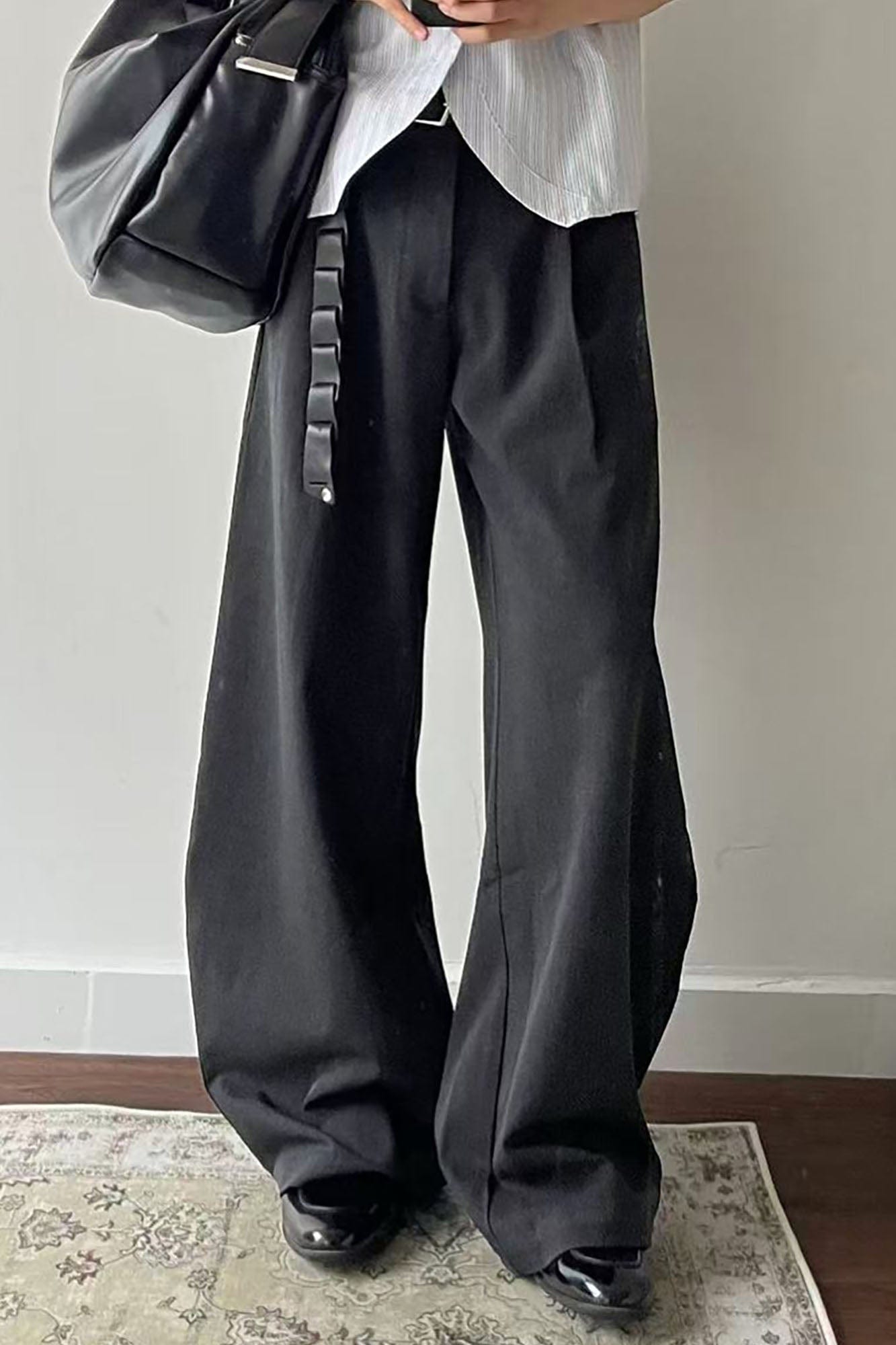 OKAYTHXBYE Pleated Curved Wide-Leg Trousers