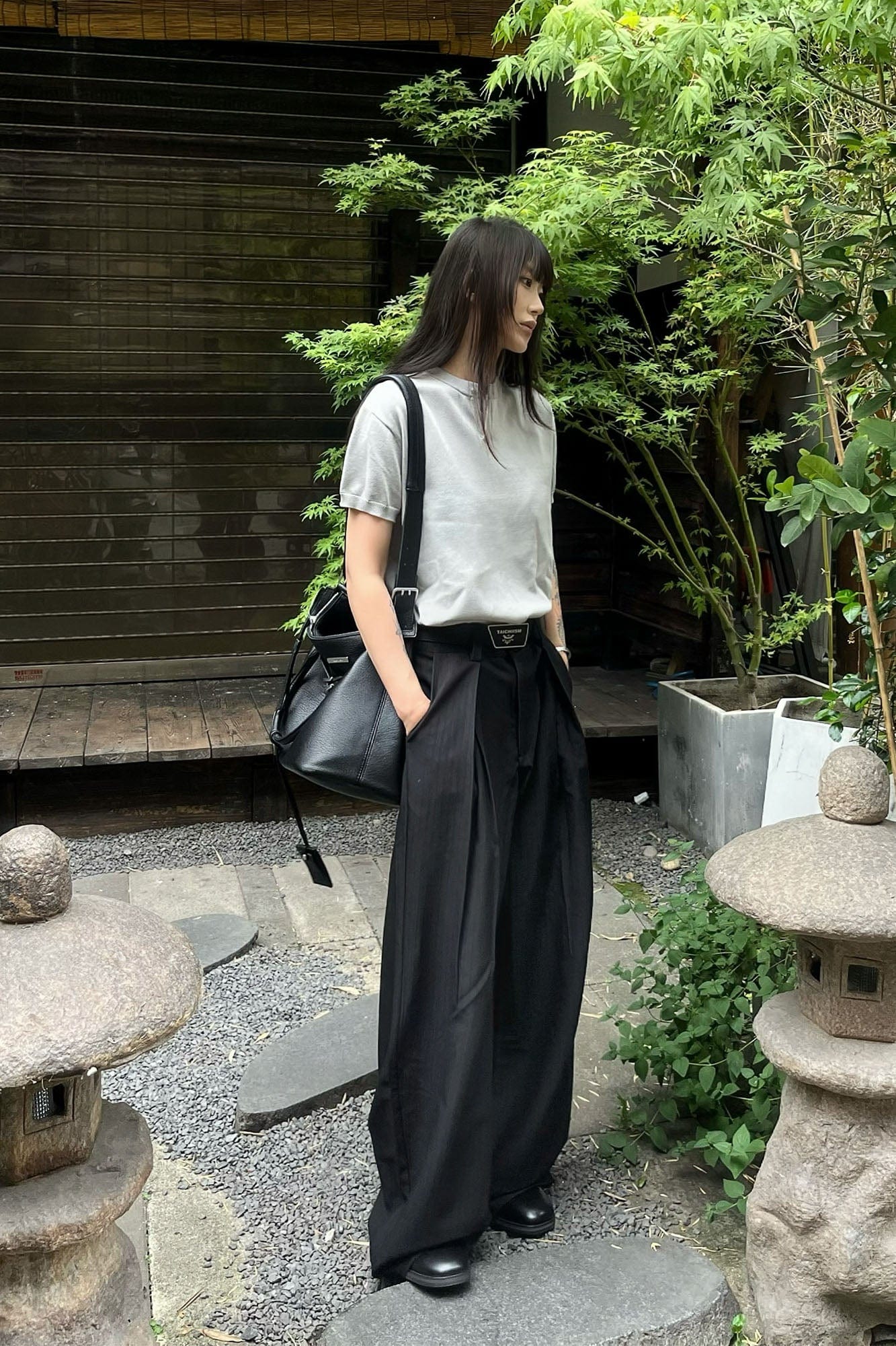 OKAYTHXBYE Pleated Shadow-Stripe Oversized Pants