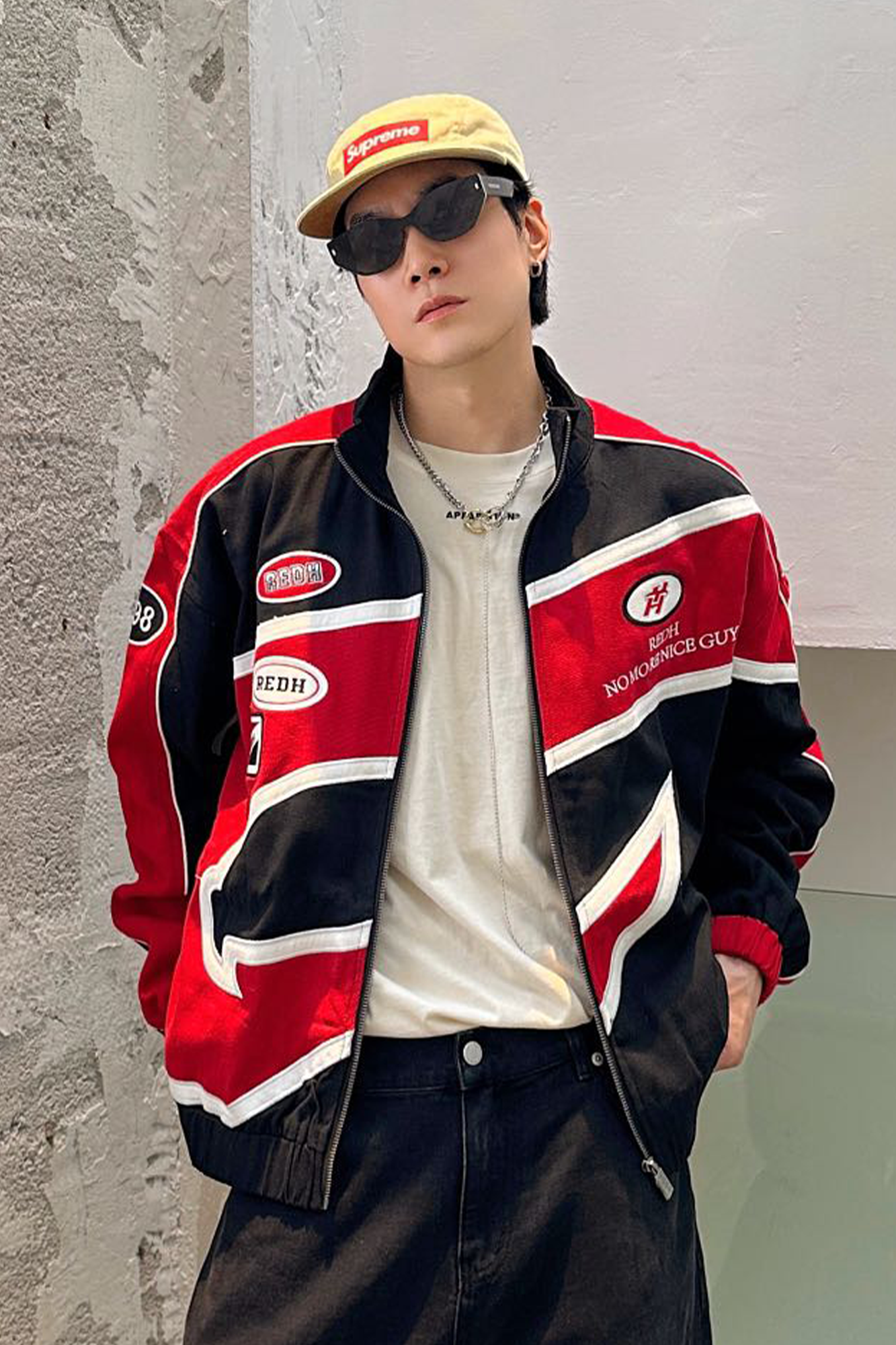 REDH Contrast Panel Embroidered Racing Jacket