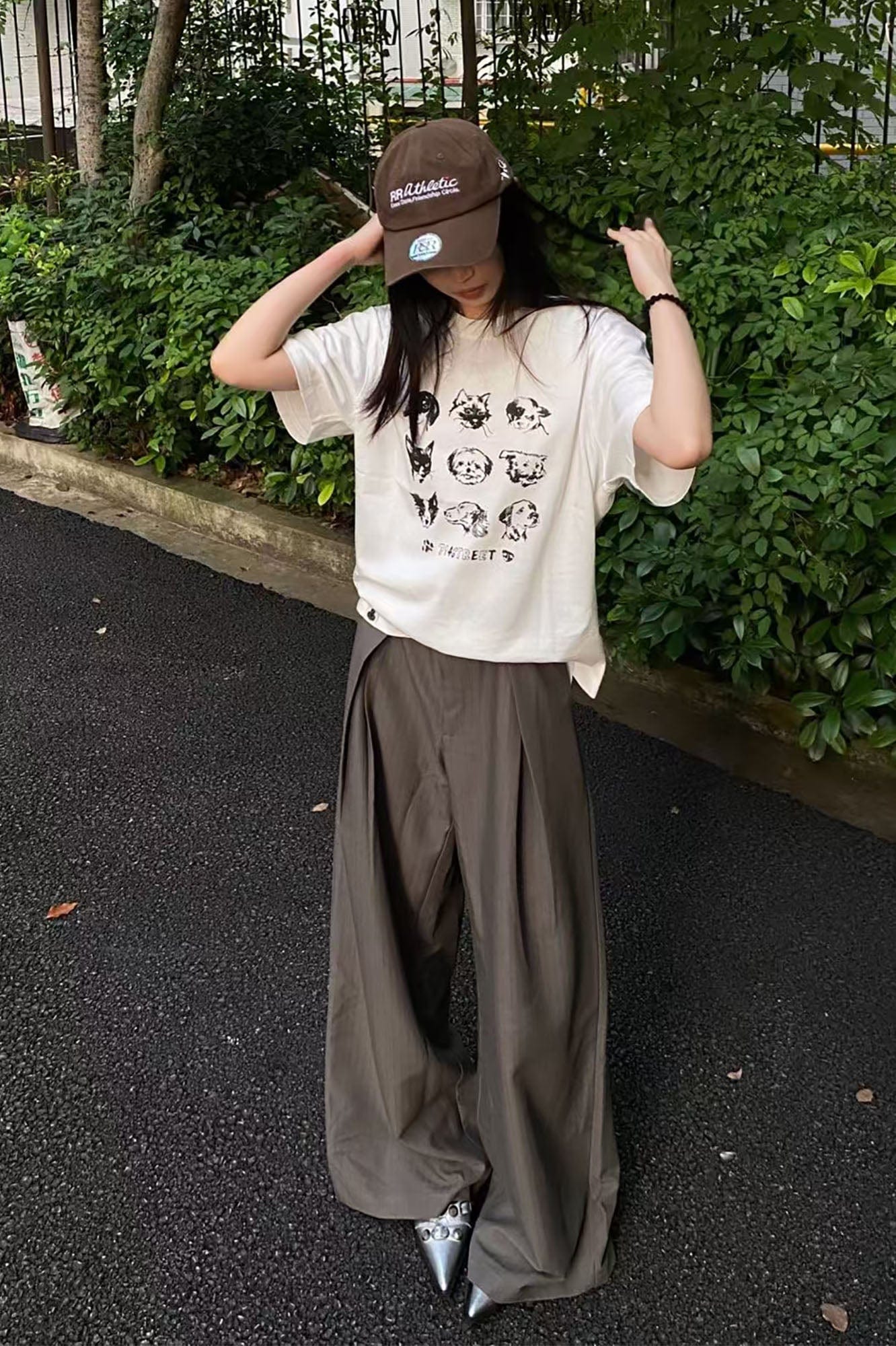 OKAYTHXBYE Pleated Shadow-Stripe Oversized Pants