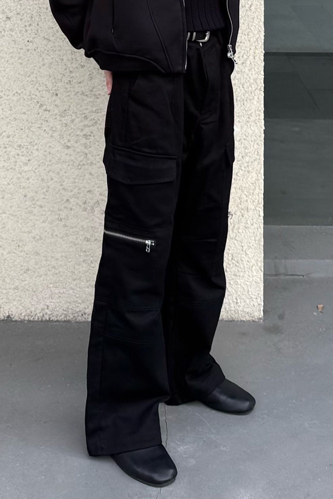 OKAYTHXBYE Muted Marble Multi-Pocket Panel Flared Cargo Pants, premium urban and streetwear designers apparel on PROJECTISR.com, OKAYTHXBYE