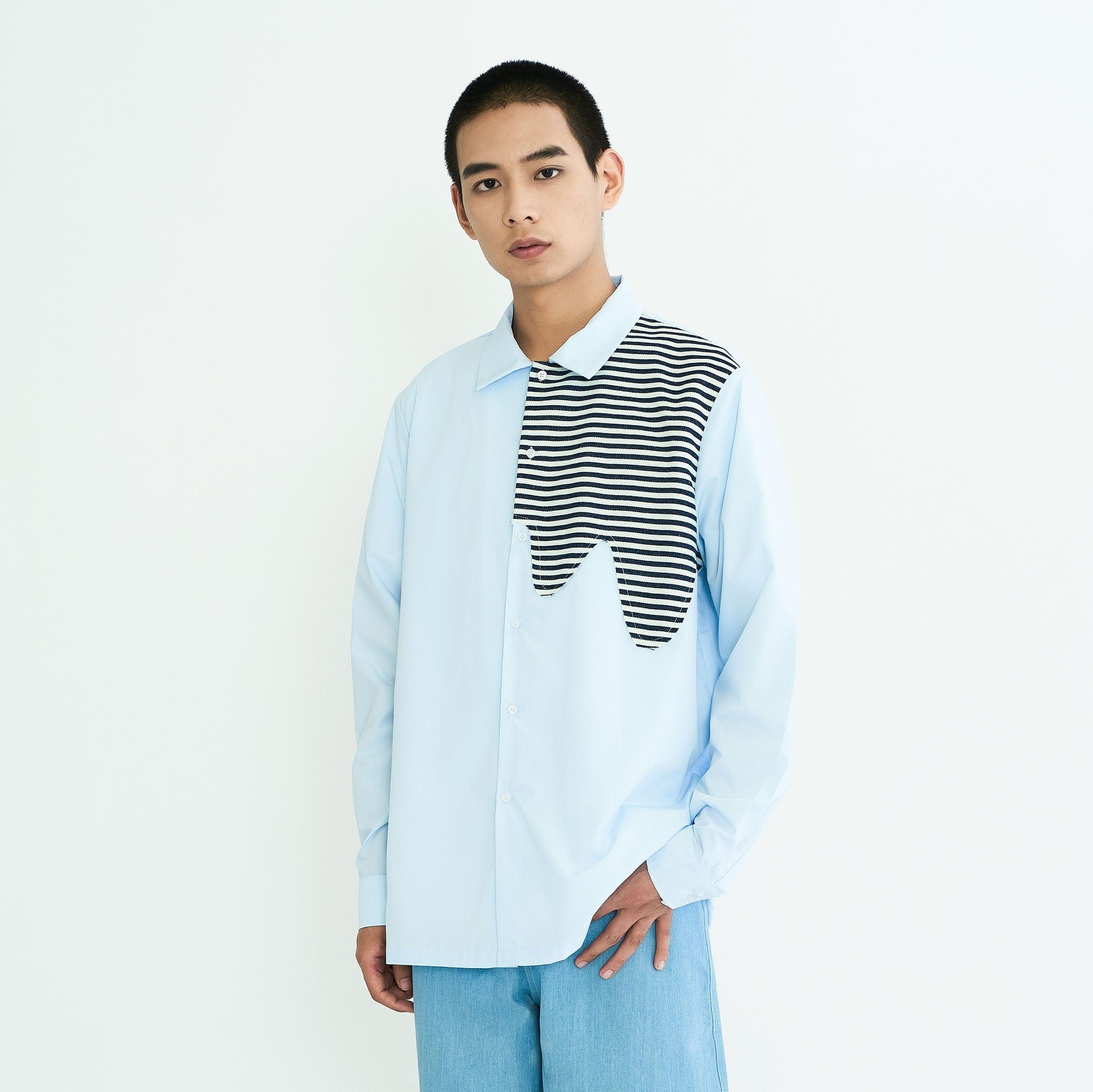 WIID Stripes Asymmetrical Patch Shirt, premium urban and streetwear designers apparel on PROJECTISR.com, WIID