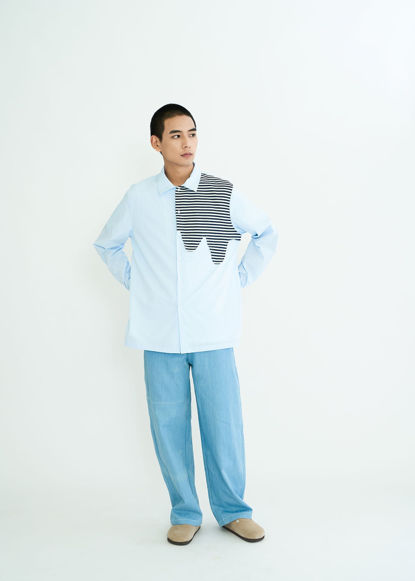 WIID Stripes Asymmetrical Patch Shirt, premium urban and streetwear designers apparel on PROJECTISR.com, WIID