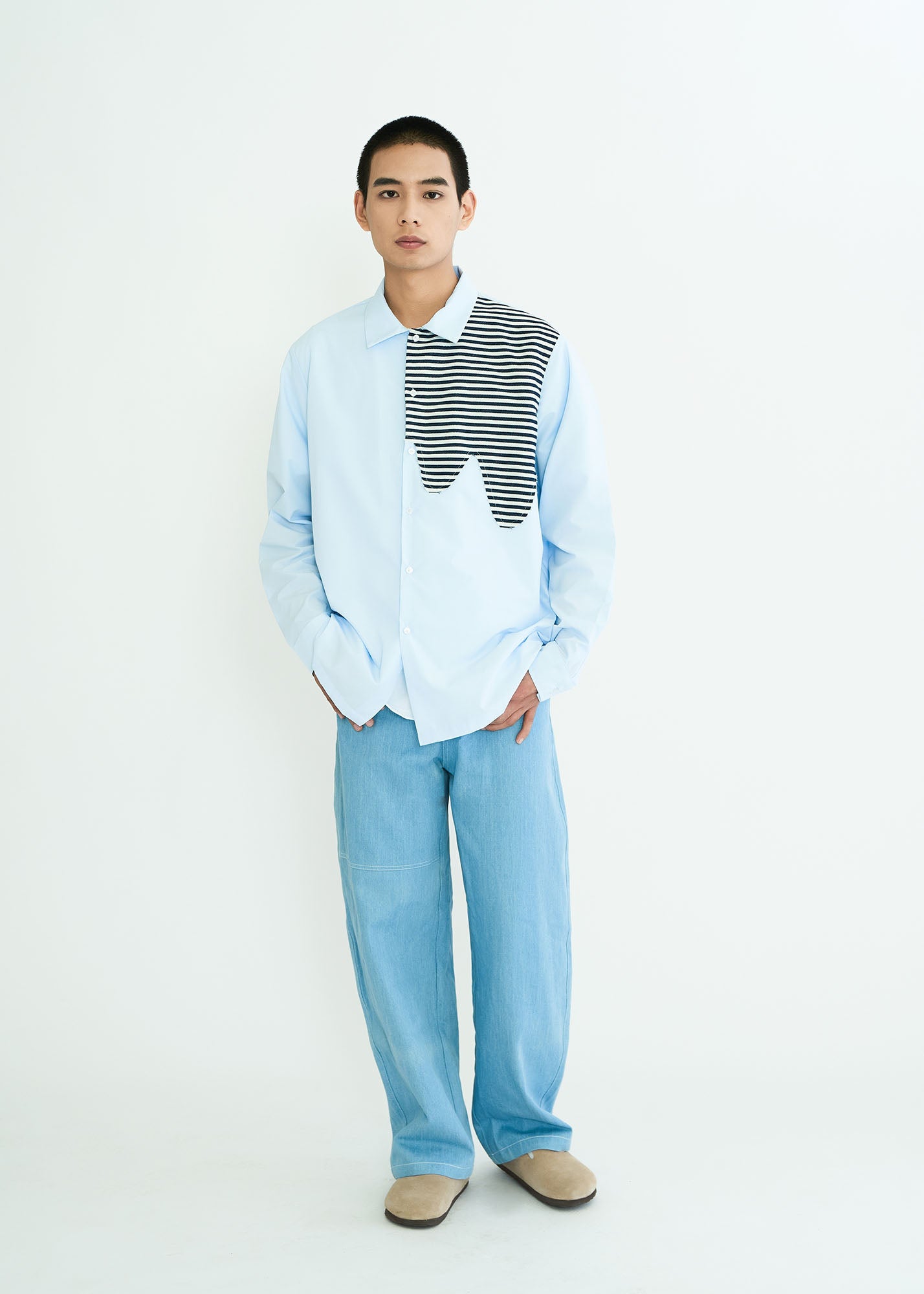 WIID Stripes Asymmetrical Patch Shirt, premium urban and streetwear designers apparel on PROJECTISR.com, WIID