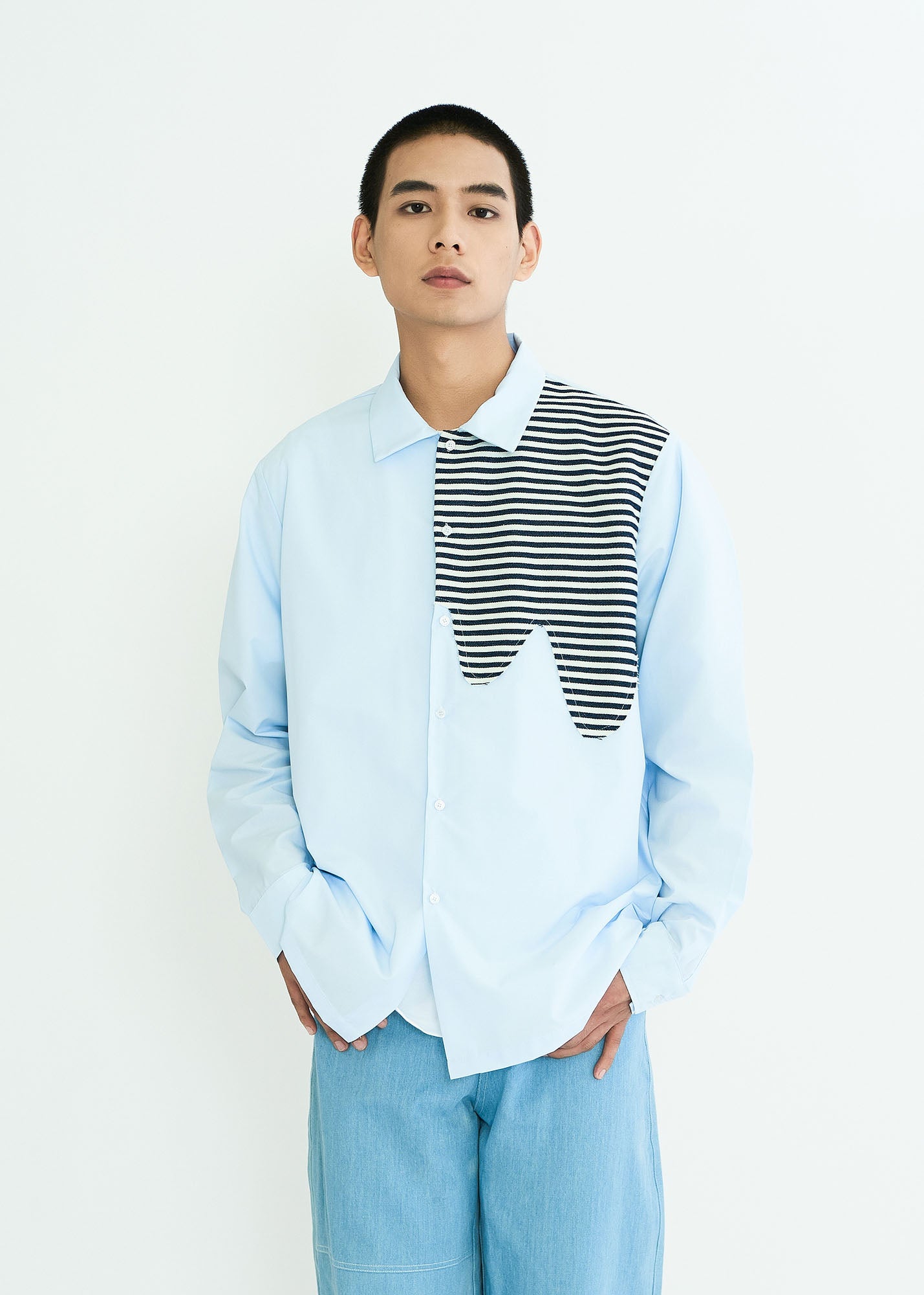 WIID Stripes Asymmetrical Patch Shirt, premium urban and streetwear designers apparel on PROJECTISR.com, WIID