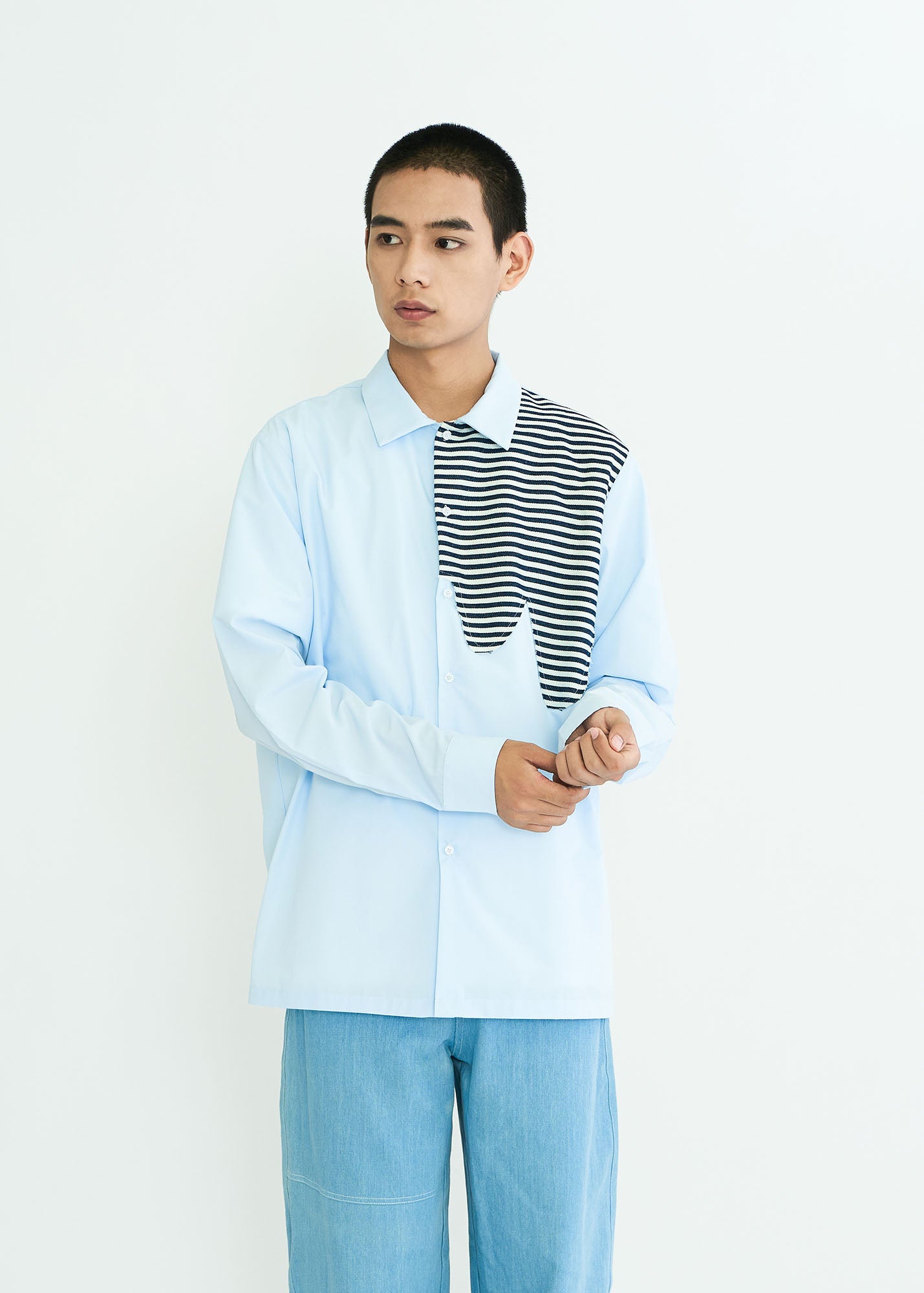 WIID Stripes Asymmetrical Patch Shirt, premium urban and streetwear designers apparel on PROJECTISR.com, WIID