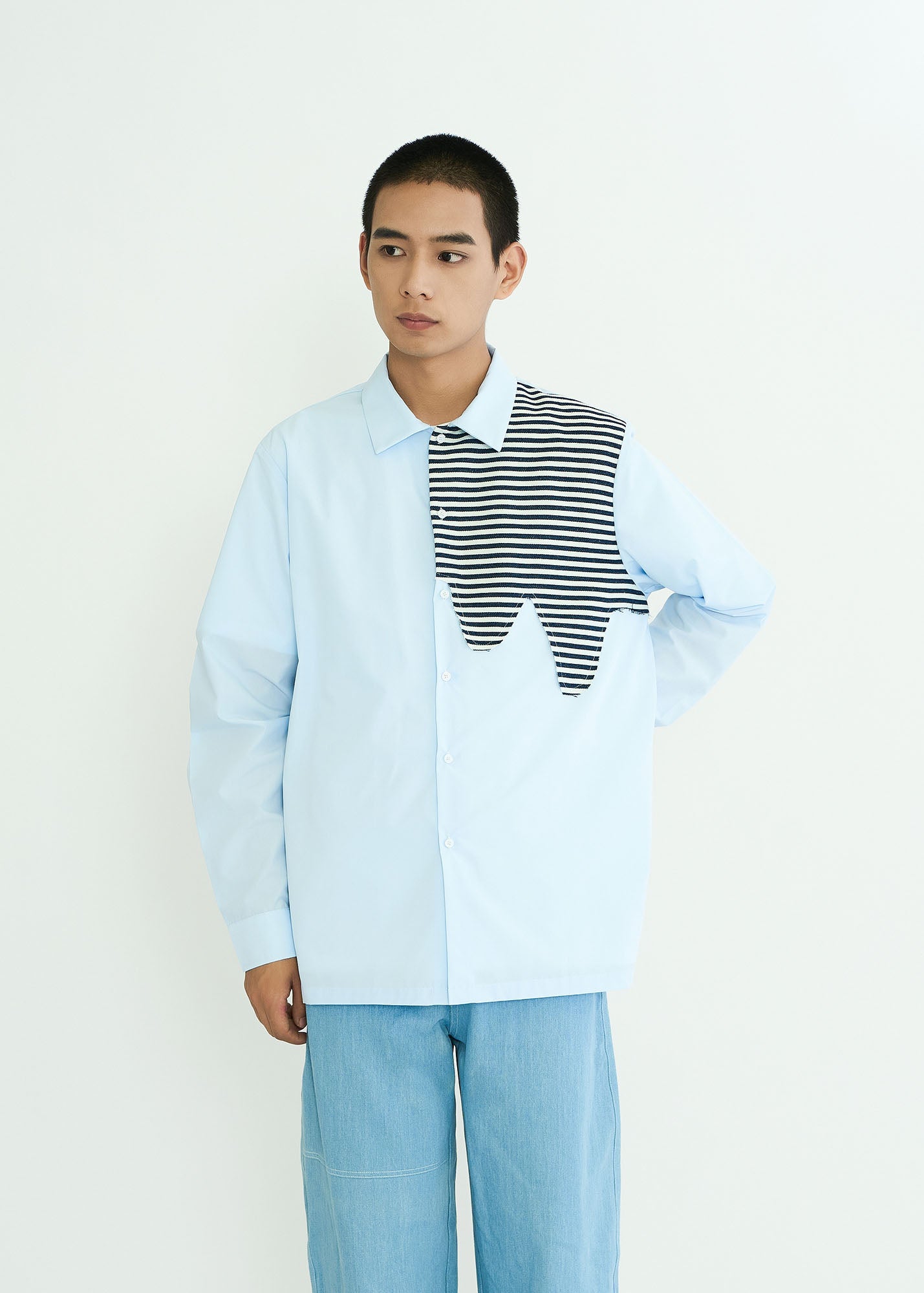 WIID Stripes Asymmetrical Patch Shirt, premium urban and streetwear designers apparel on PROJECTISR.com, WIID