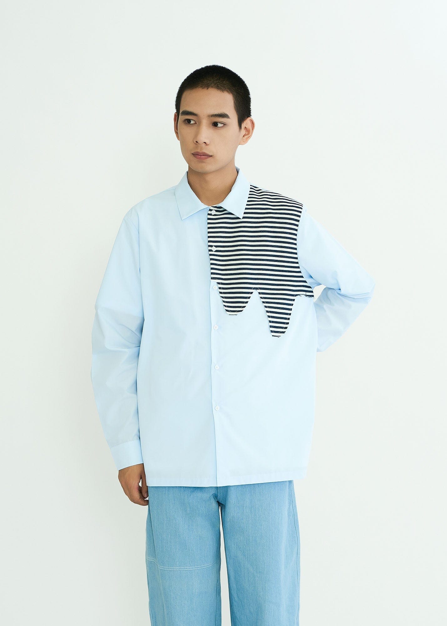 WIID Stripes Asymmetrical Patch Shirt, premium urban and streetwear designers apparel on PROJECTISR.com, WIID