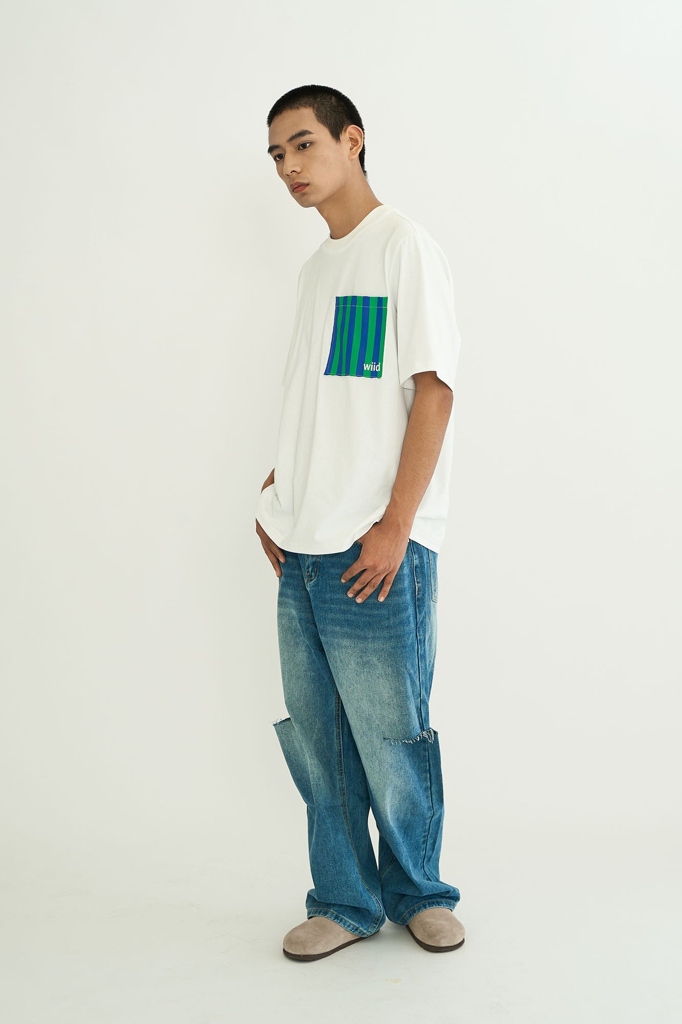 WIID Distressed Knee-Slit Straight-Leg Jeans, premium urban and streetwear designers apparel on PROJECTISR.com, WIID