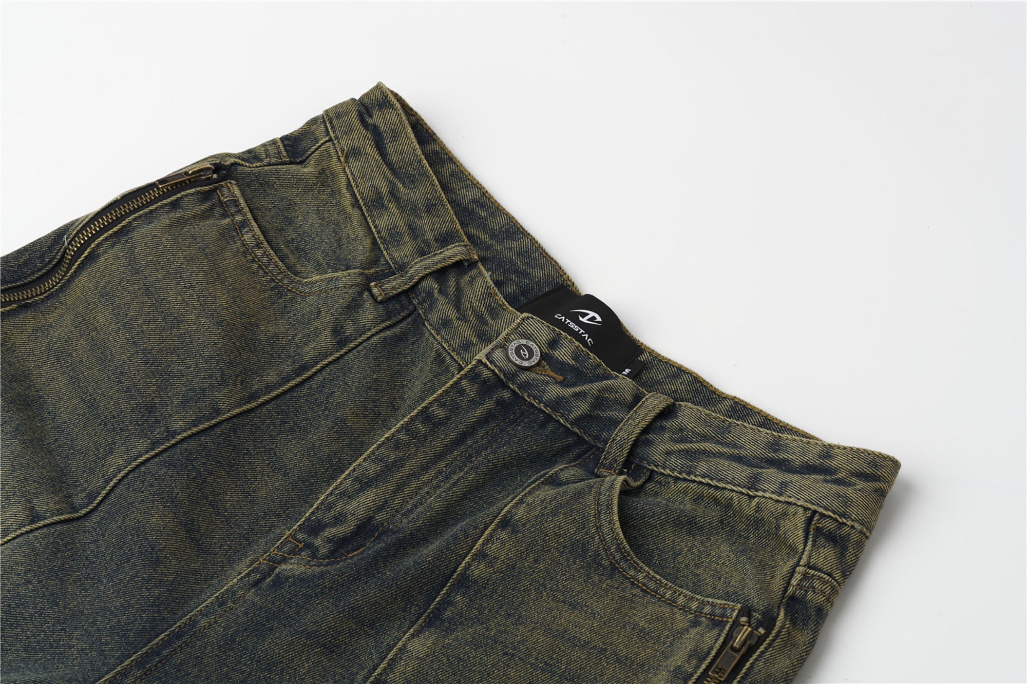 CATSSTAC Dirty Wash Paneled Wide-Leg Jeans, premium urban and streetwear designers apparel on PROJECTISR.com, CATSSTAC