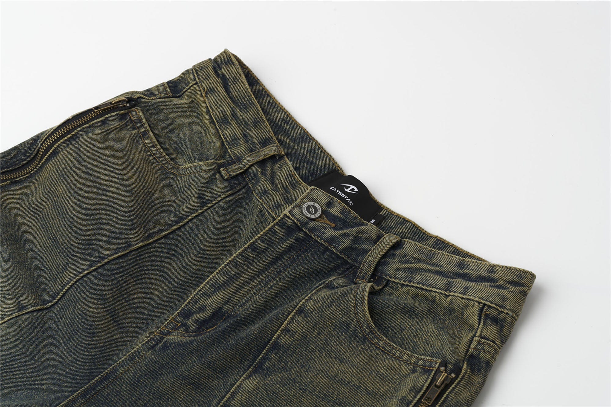 CATSSTAC Dirty Wash Paneled Wide-Leg Jeans, premium urban and streetwear designers apparel on PROJECTISR.com, CATSSTAC