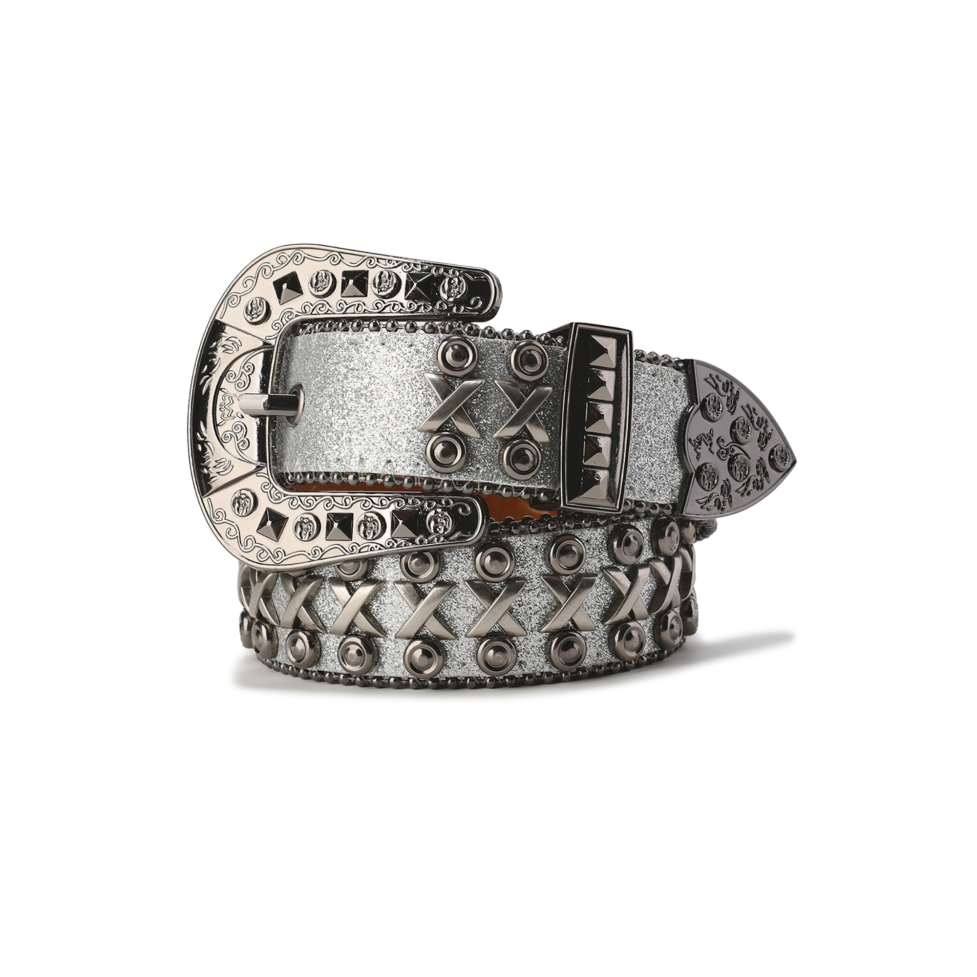 CYCYCY Cross Studded Filigree Leather Belt Gray