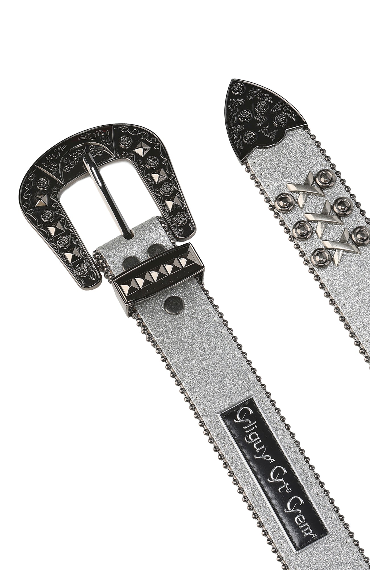 CYCYCY Cross Studded Filigree Leather Belt Gray