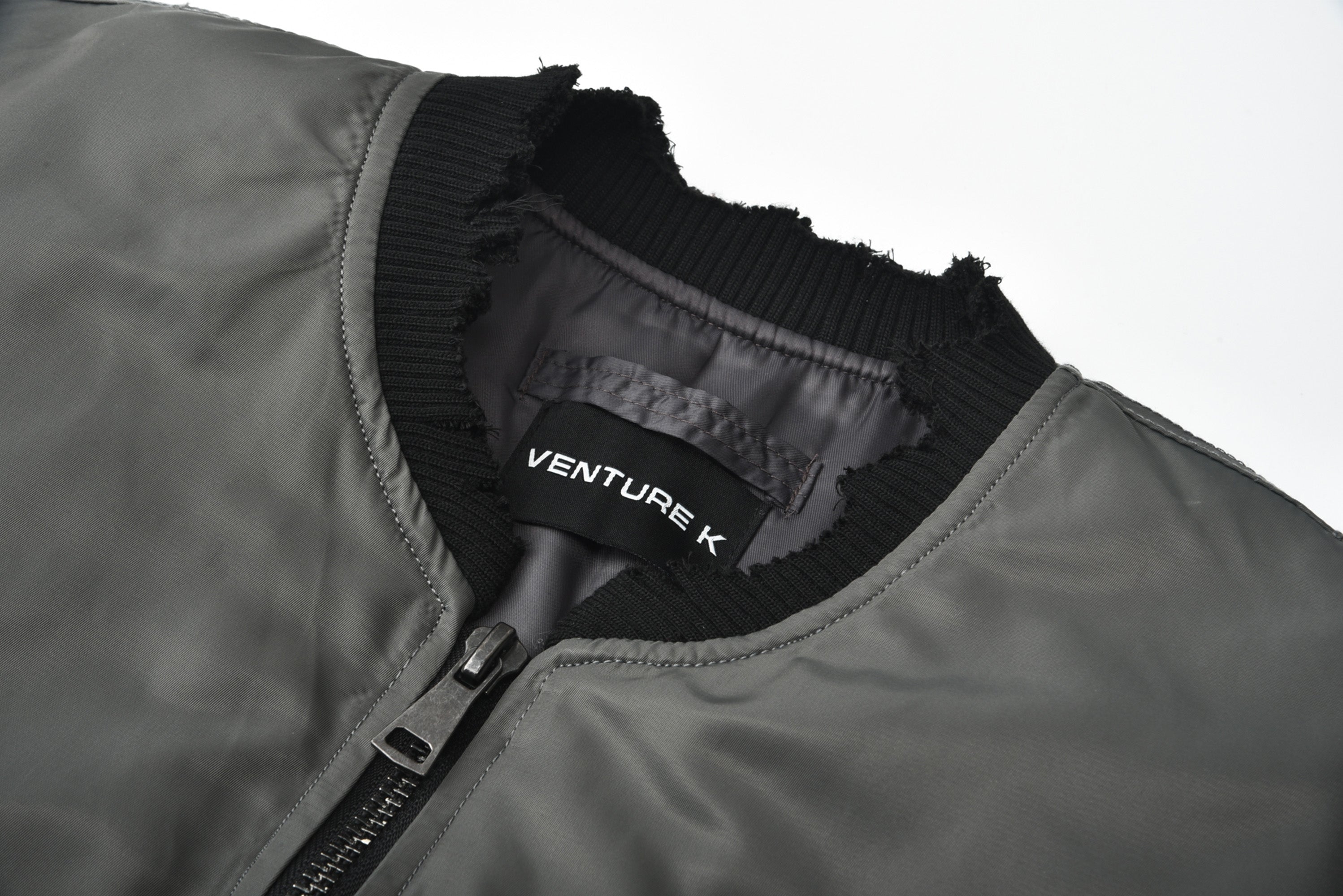 VENTUREK Retro Zipper-Spliced Raw Edge Bomber Jacket, premium urban and streetwear designers apparel on PROJECTISR.com, VENTUREK
