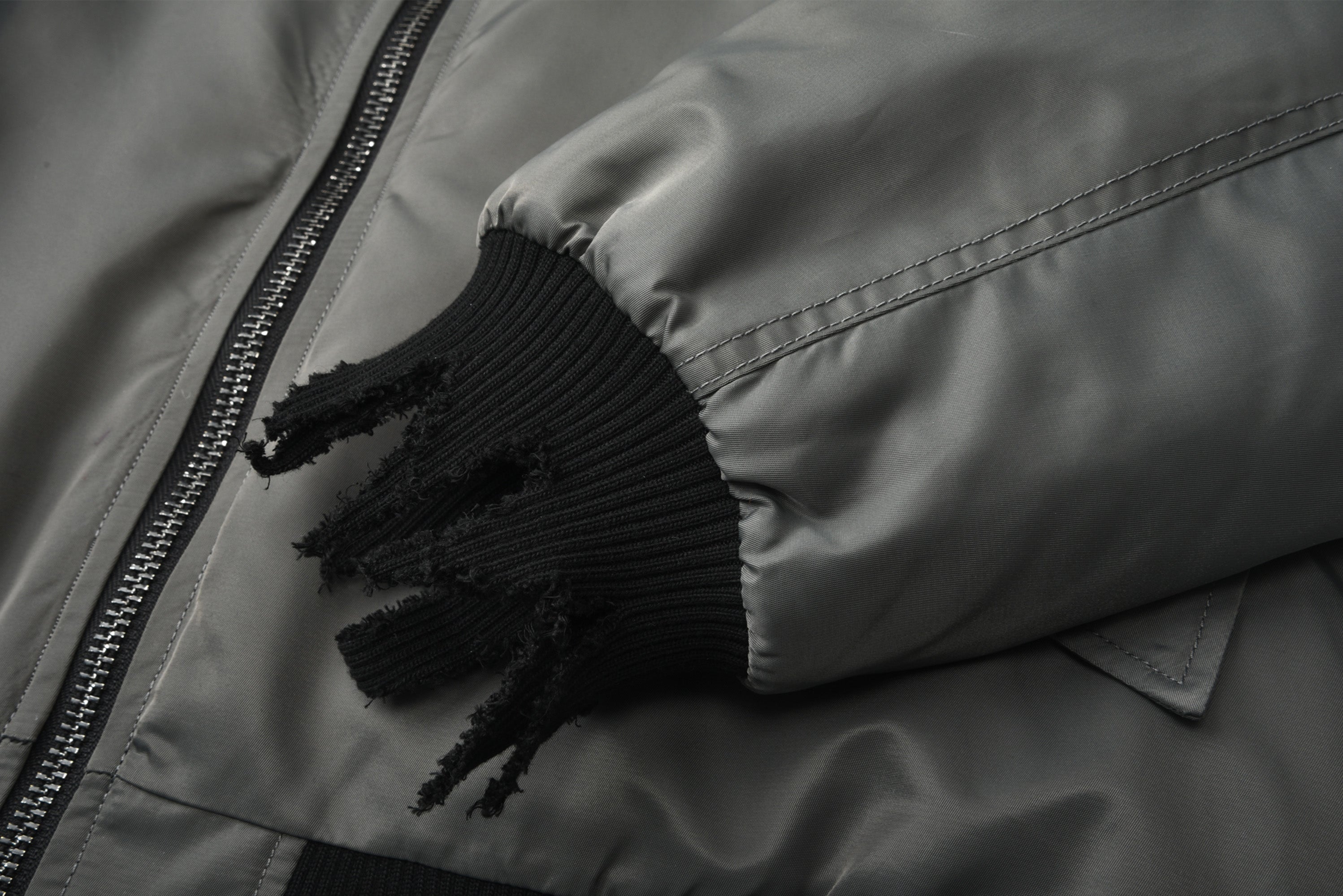 VENTUREK Retro Zipper-Spliced Raw Edge Bomber Jacket, premium urban and streetwear designers apparel on PROJECTISR.com, VENTUREK