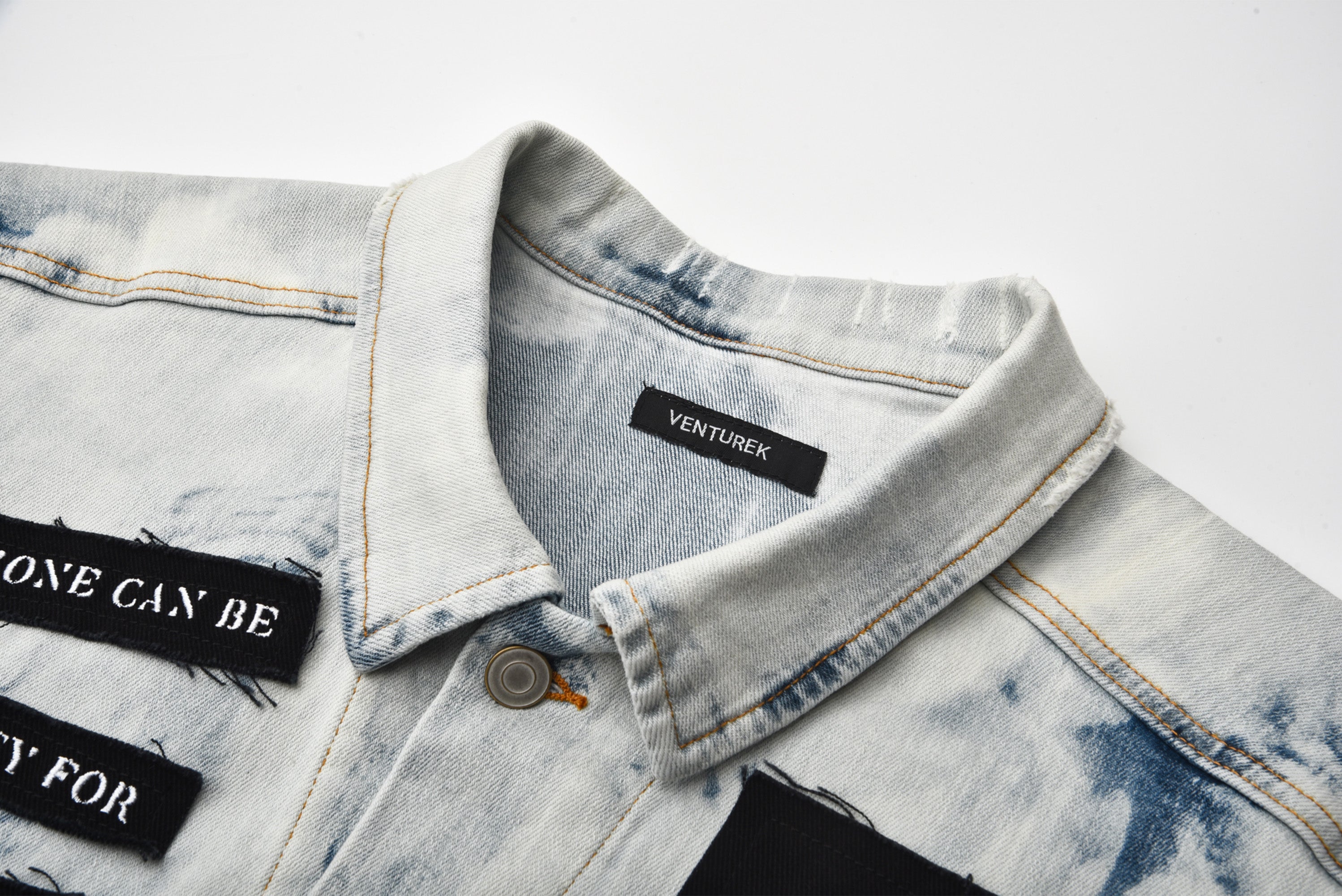 VENTUREK Distressed Washed Studded Patch Denim Vest, premium urban and streetwear designers apparel on PROJECTISR.com, VENTUREK