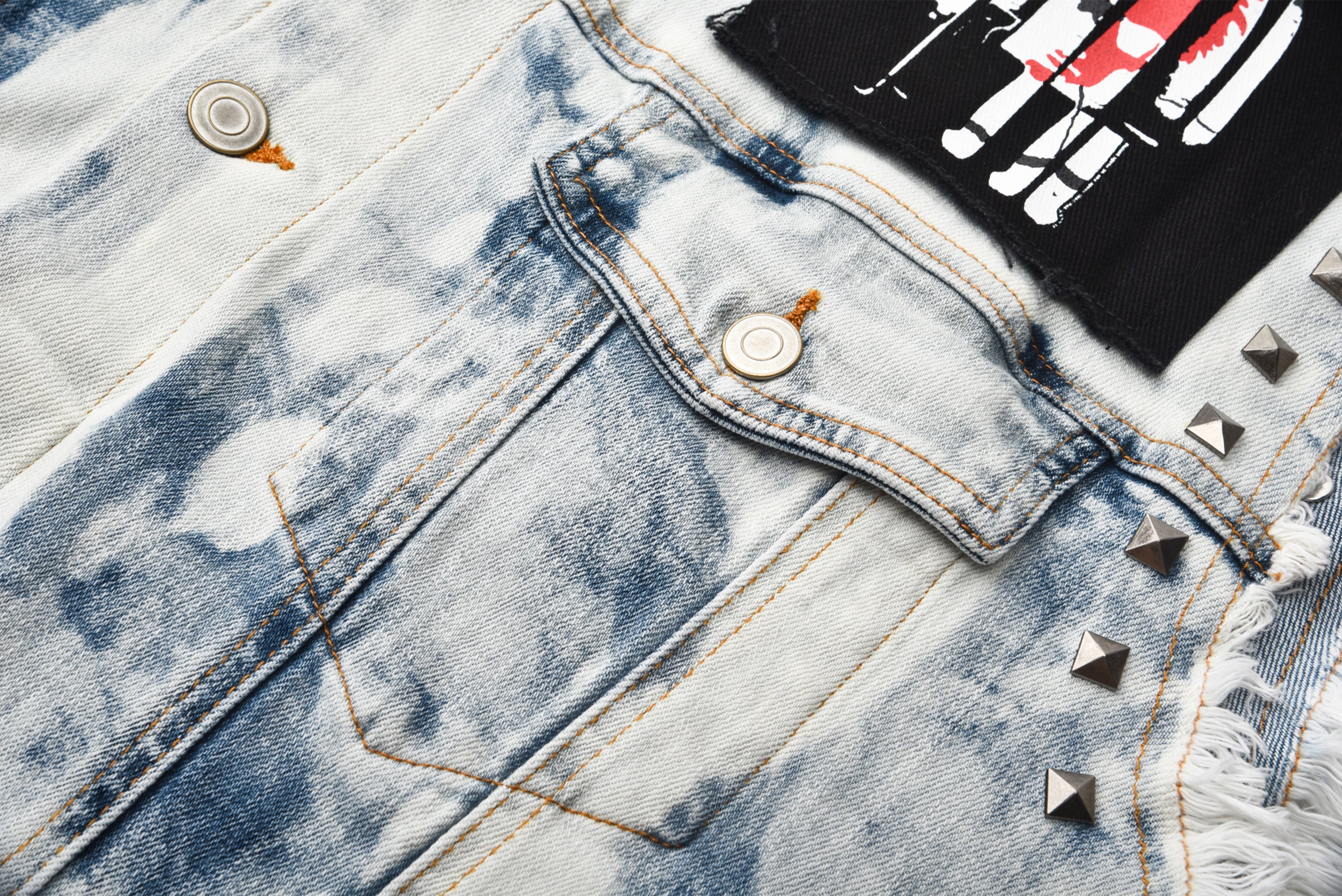 VENTUREK Distressed Washed Studded Patch Denim Vest, premium urban and streetwear designers apparel on PROJECTISR.com, VENTUREK