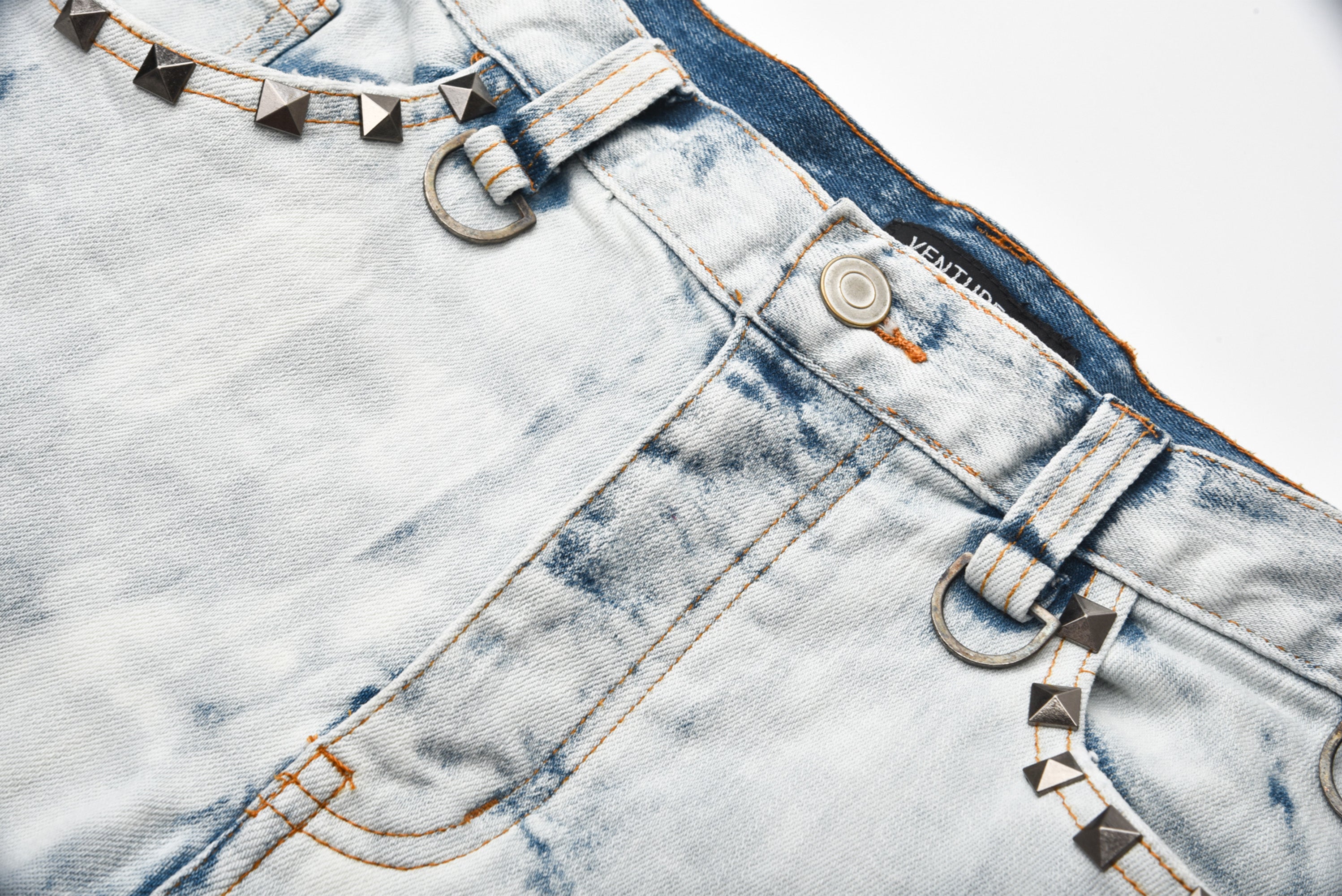 VENTUREK Distressed Washed Zippered Studded Slim Jeans, premium urban and streetwear designers apparel on PROJECTISR.com, VENTUREK