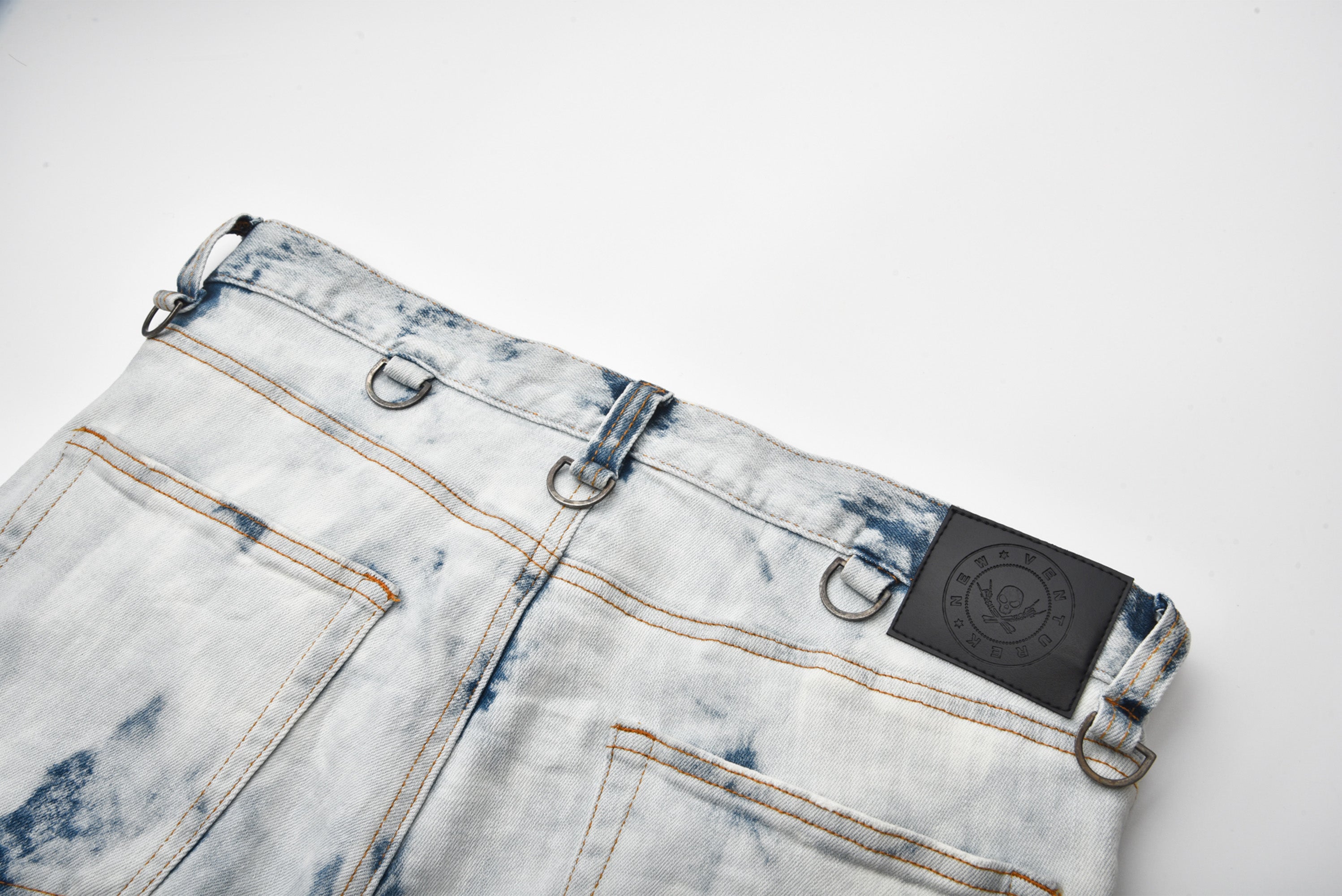 VENTUREK Distressed Washed Zippered Studded Slim Jeans, premium urban and streetwear designers apparel on PROJECTISR.com, VENTUREK