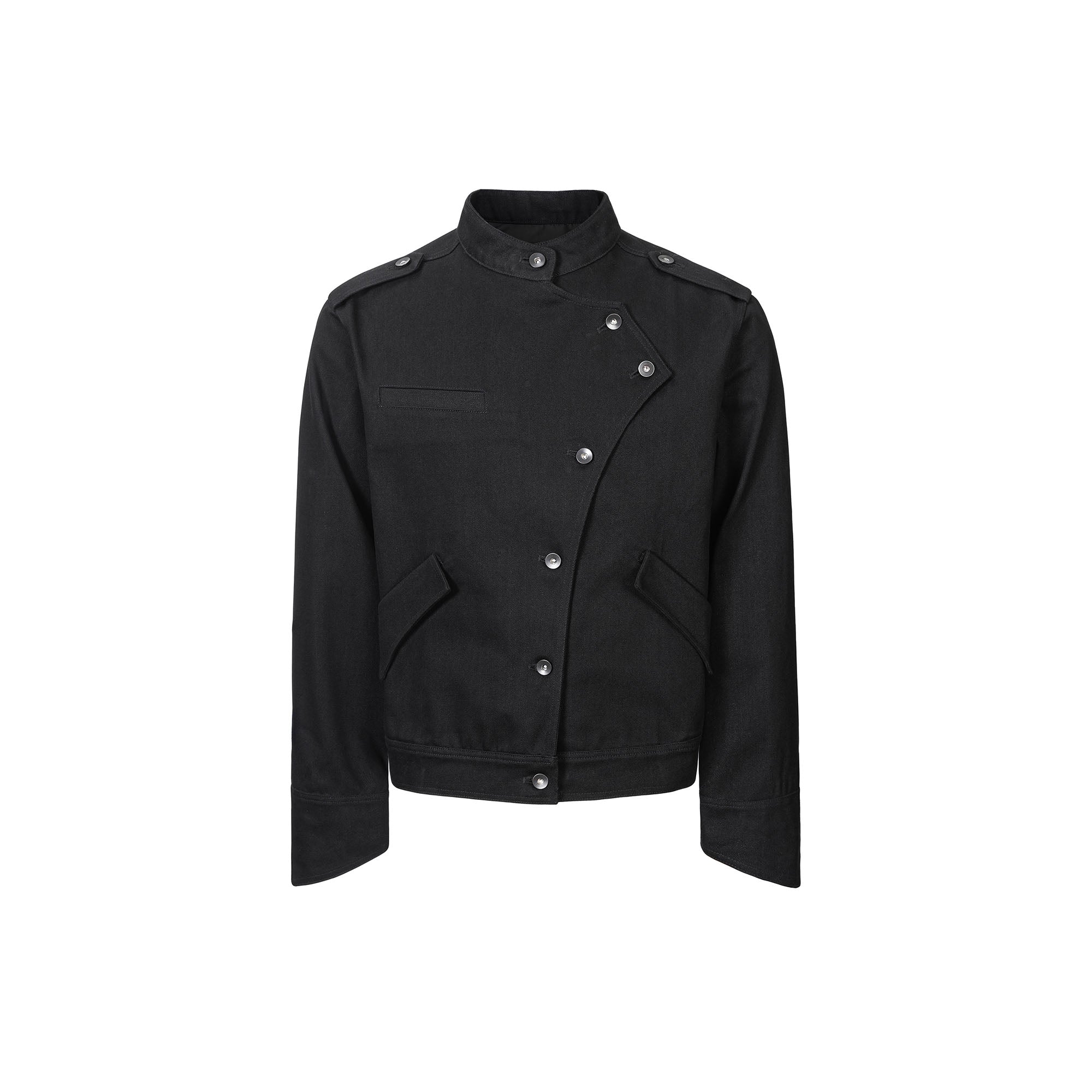 ESAIAS Asymmetric Stand-Collar Military Jacket, premium urban and streetwear designers apparel on PROJECTISR.com, ESAIAS