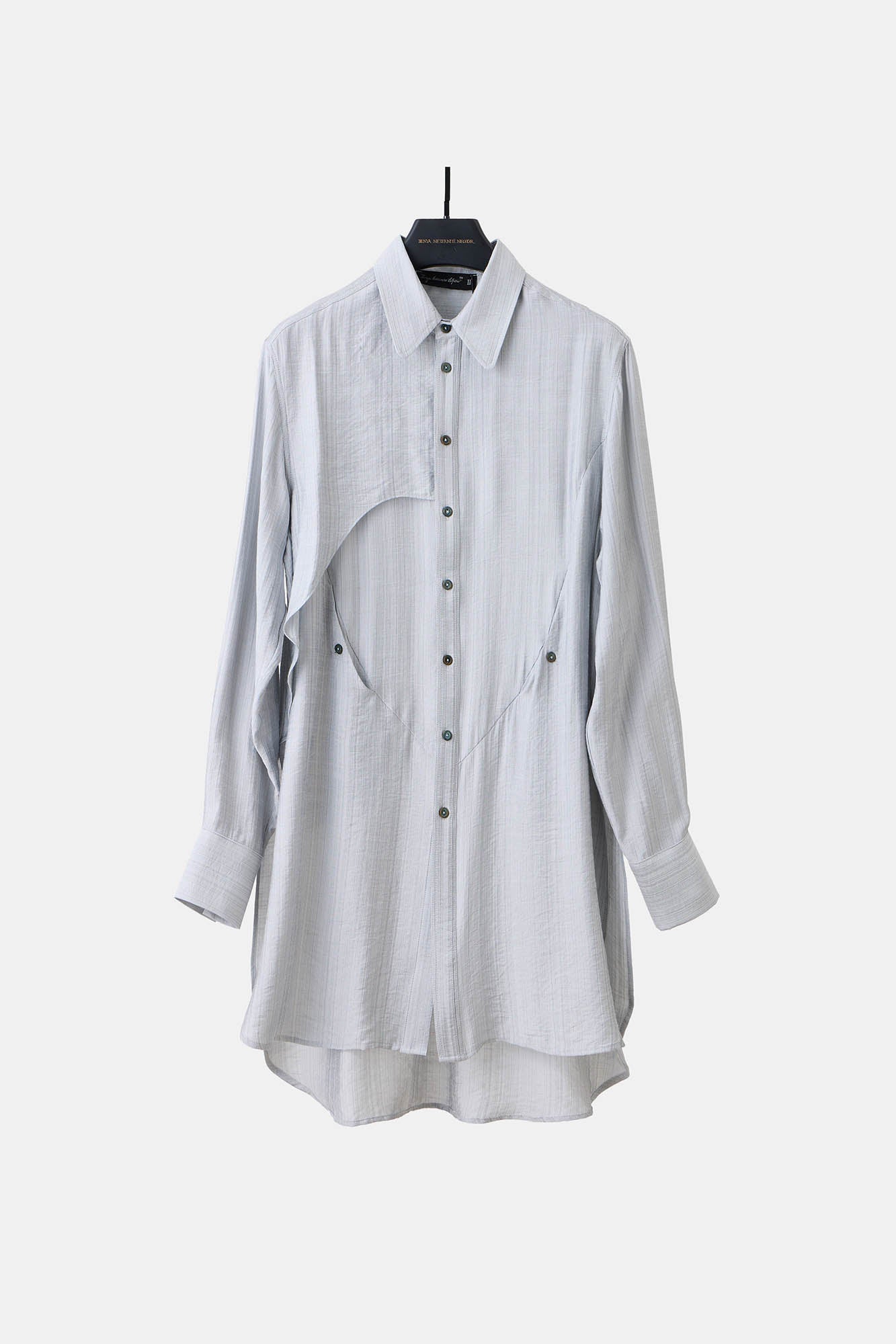 ILNya Nieternite Nifutur Arc Spliced Draped Long Shirt Bluish Silver