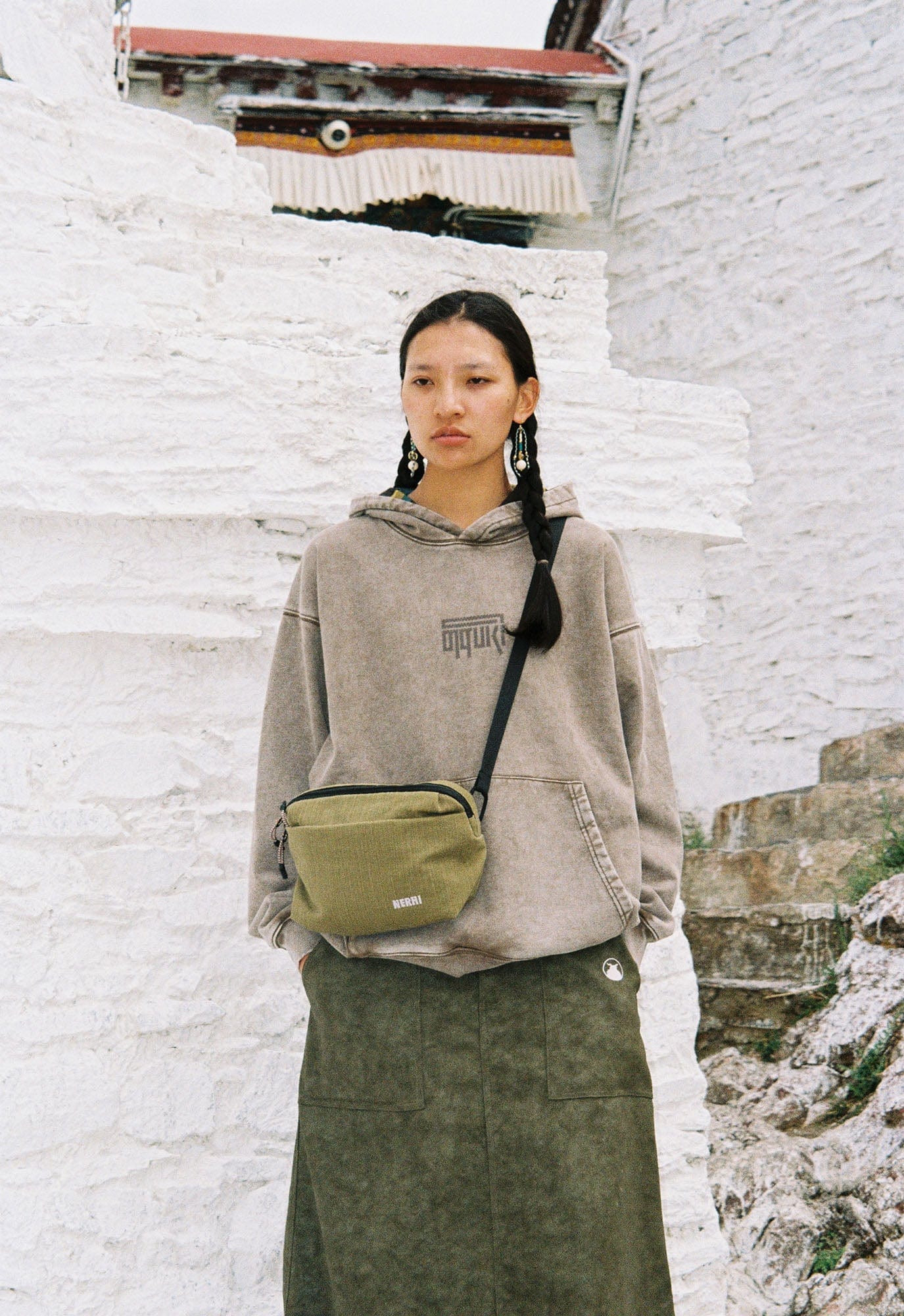 NERHI Washed Panel Ethnic Graphic Crossbody Pouch, premium urban and streetwear designers apparel on PROJECTISR.com, NERHI